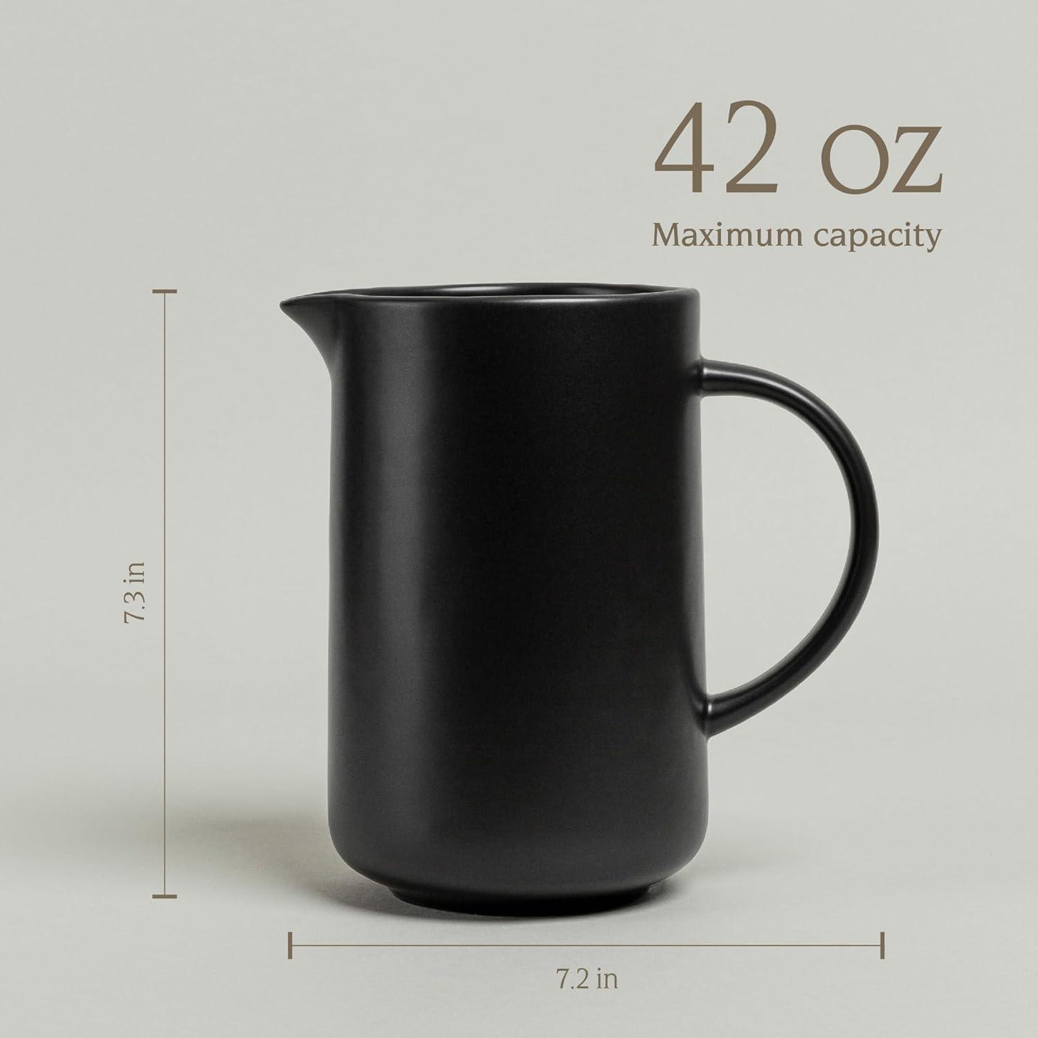 Semi-Matte Black Round Stoneware Serving Pitcher