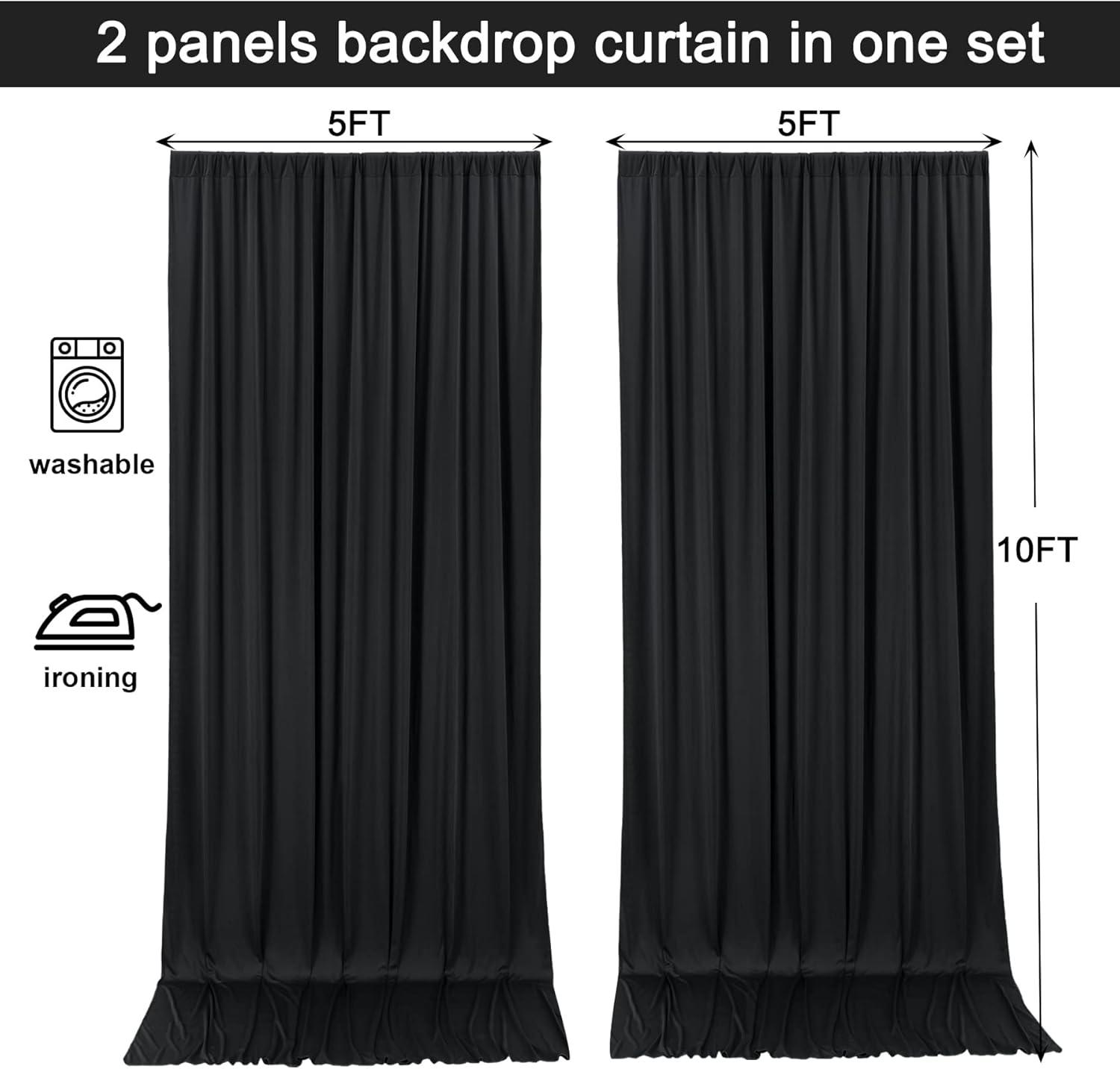 10x10 Black Photo Backdrop Curtain for Parties, Wrinkle Free Black Fabric Curtain Backdrop Wall Drape with Rod Pocket for Birthday Home Decor 5ft x 10ft, 2 Panels