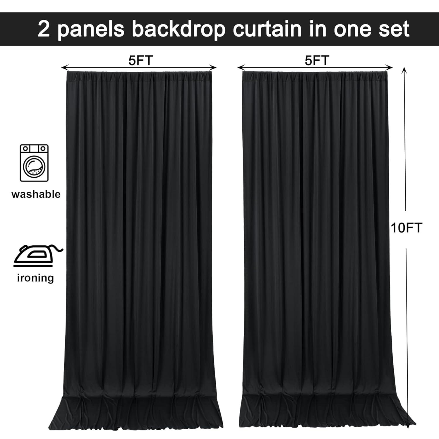 10x10 Black Photo Backdrop Curtain for Parties, Wrinkle Free Black Fabric Curtain Backdrop Wall Drape with Rod Pocket for Birthday Home Decor 5ft x 10ft, 2 Panels