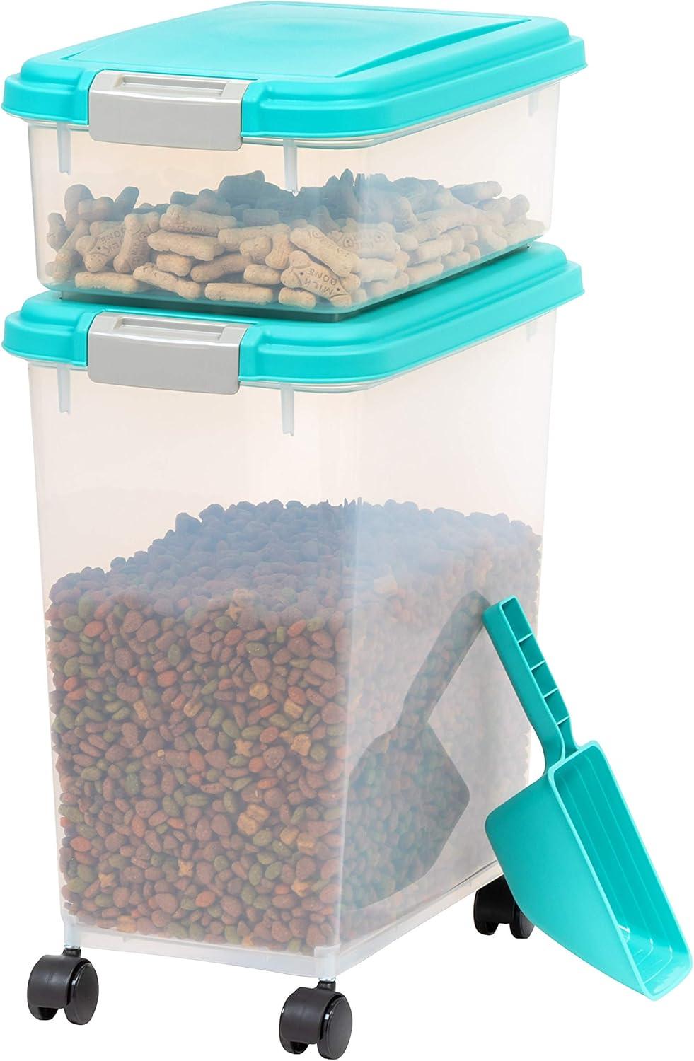 IRIS USA 30lbs + 11lbs Airtight Pet Food Storage Container Combo with Scoop and Casters, up to 41lbs