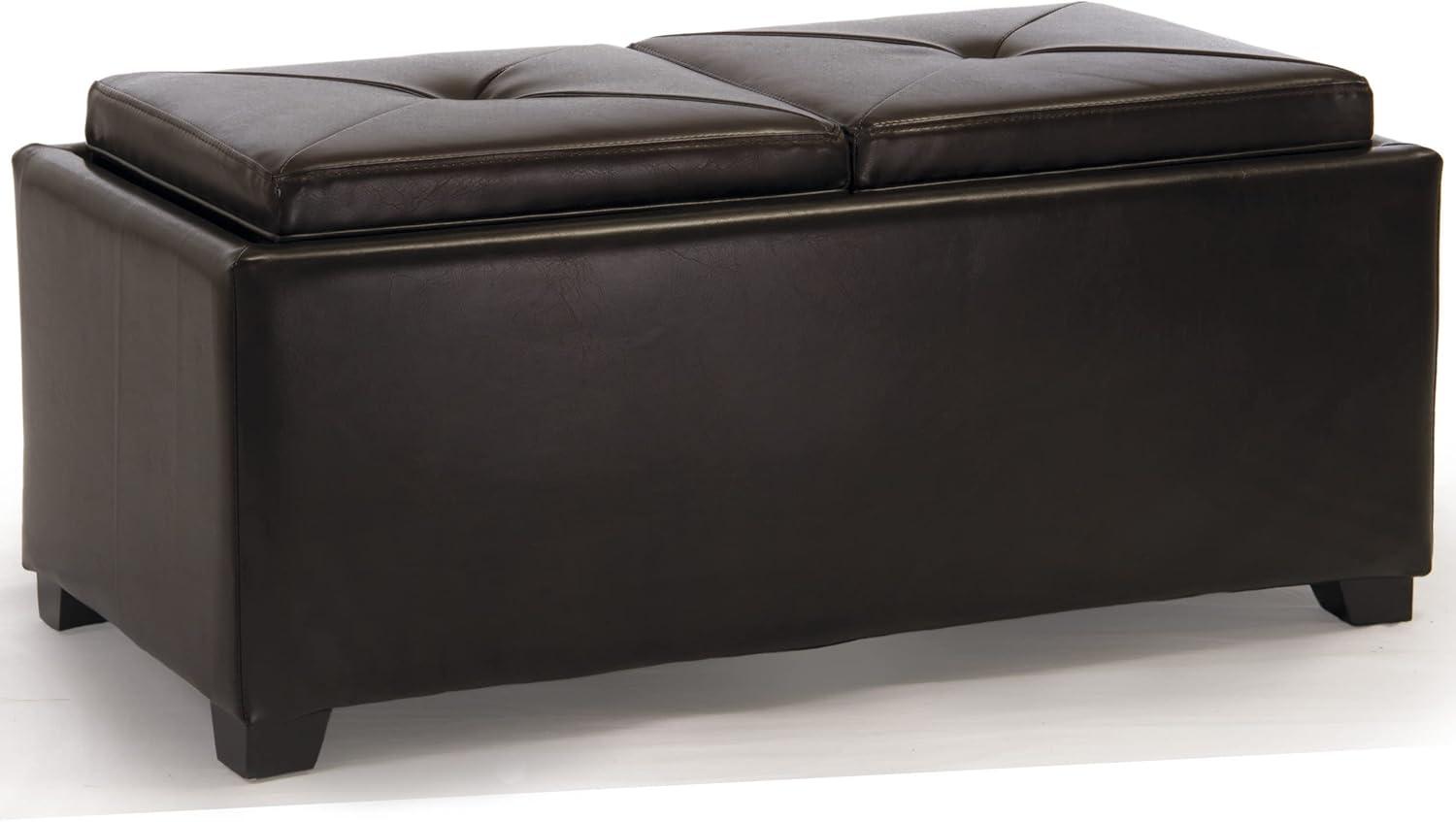 SUSIMOND Maxwell Bonded Leather Double Tray Ottoman, Brown , 38 x 19x 17inches
