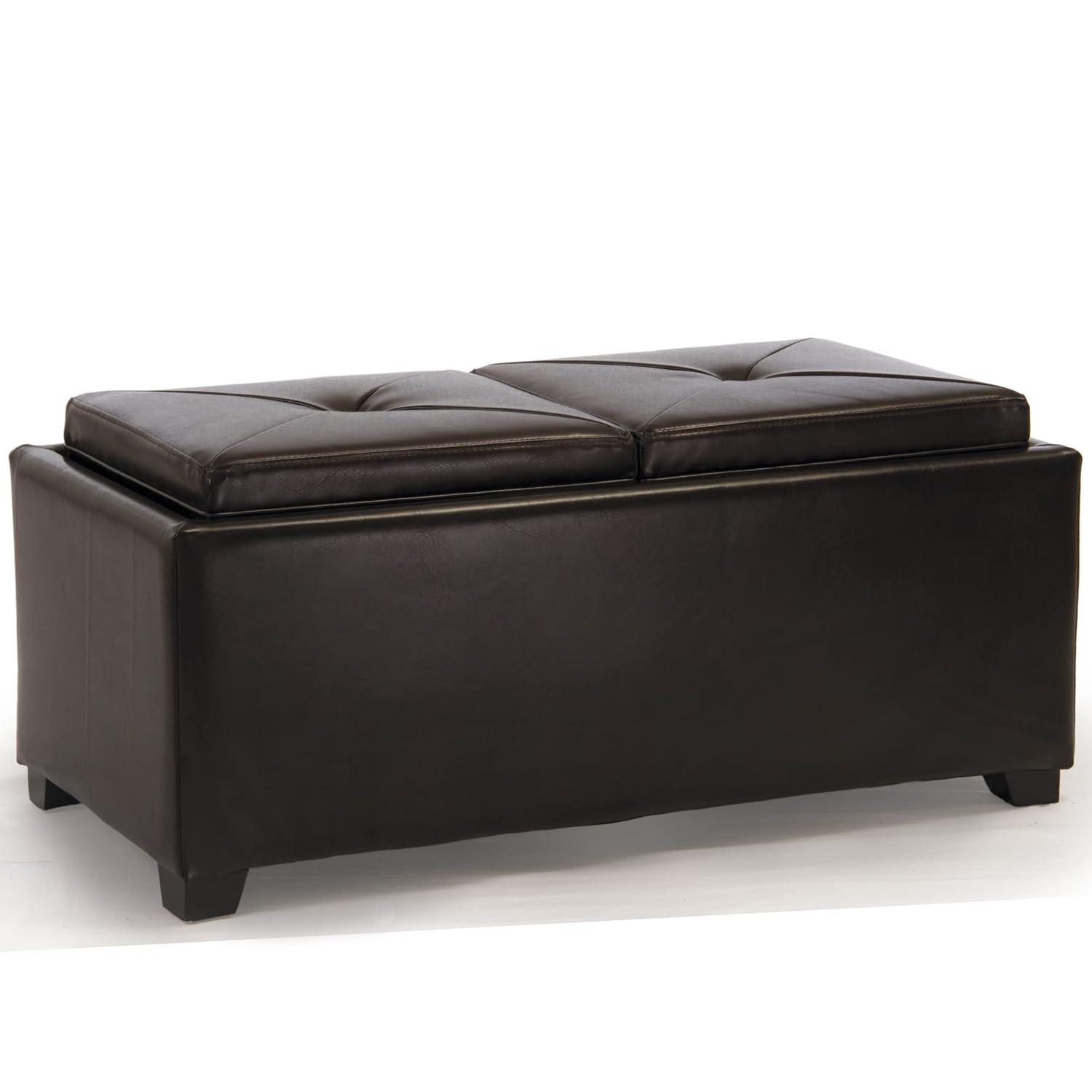 SUSIMOND Maxwell Bonded Leather Double Tray Ottoman, Brown , 38 x 19x 17inches