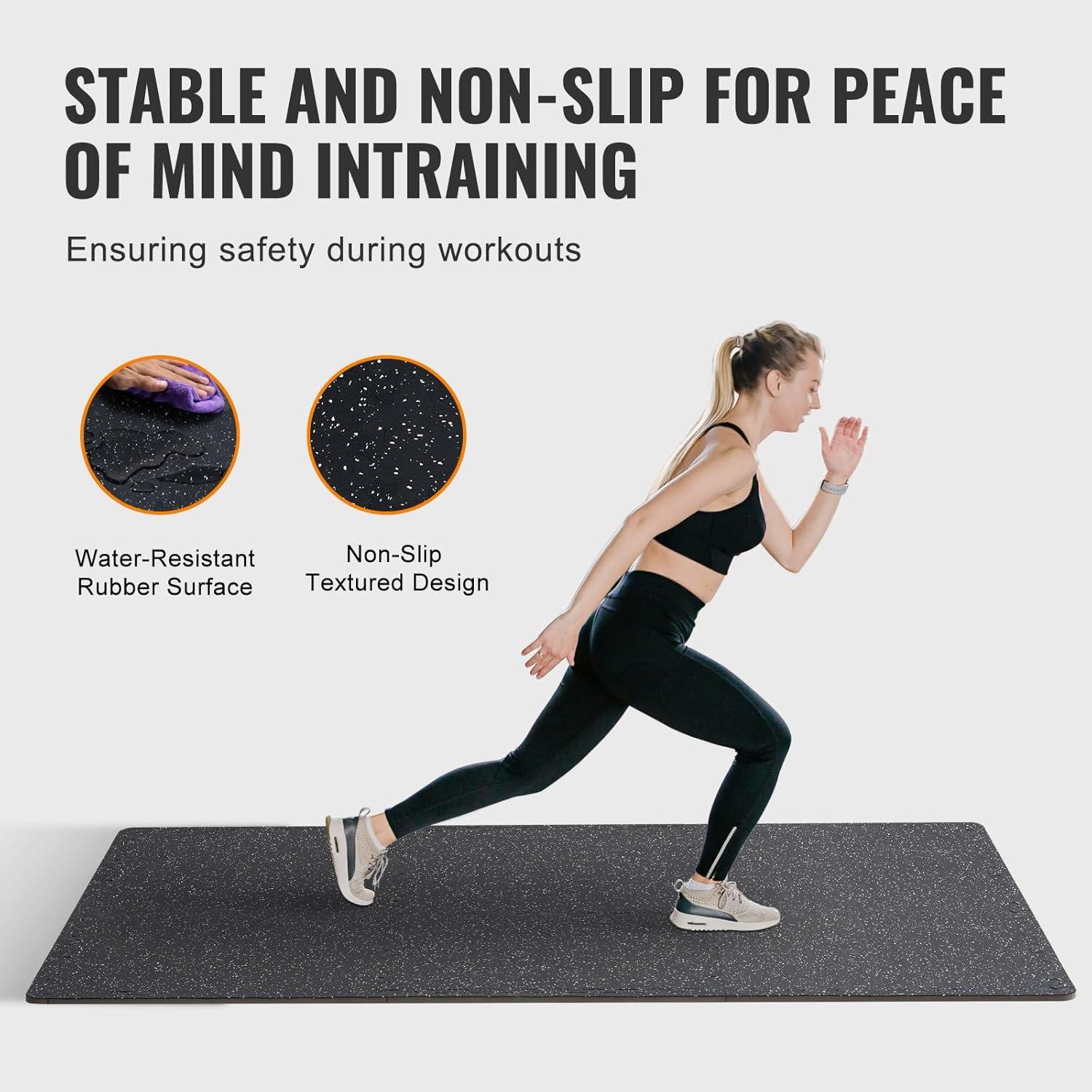 VEVOR 0.56 Inch Thick Gym Floor Mats, 25 Tiles Rubber Top with EVA Foam, 24" x 24" Gym Flooring Workout Mats with 100sq.ft Coverage, Interlocking Puzzle Gym Mats for Gym, Home, Garage, Black & White