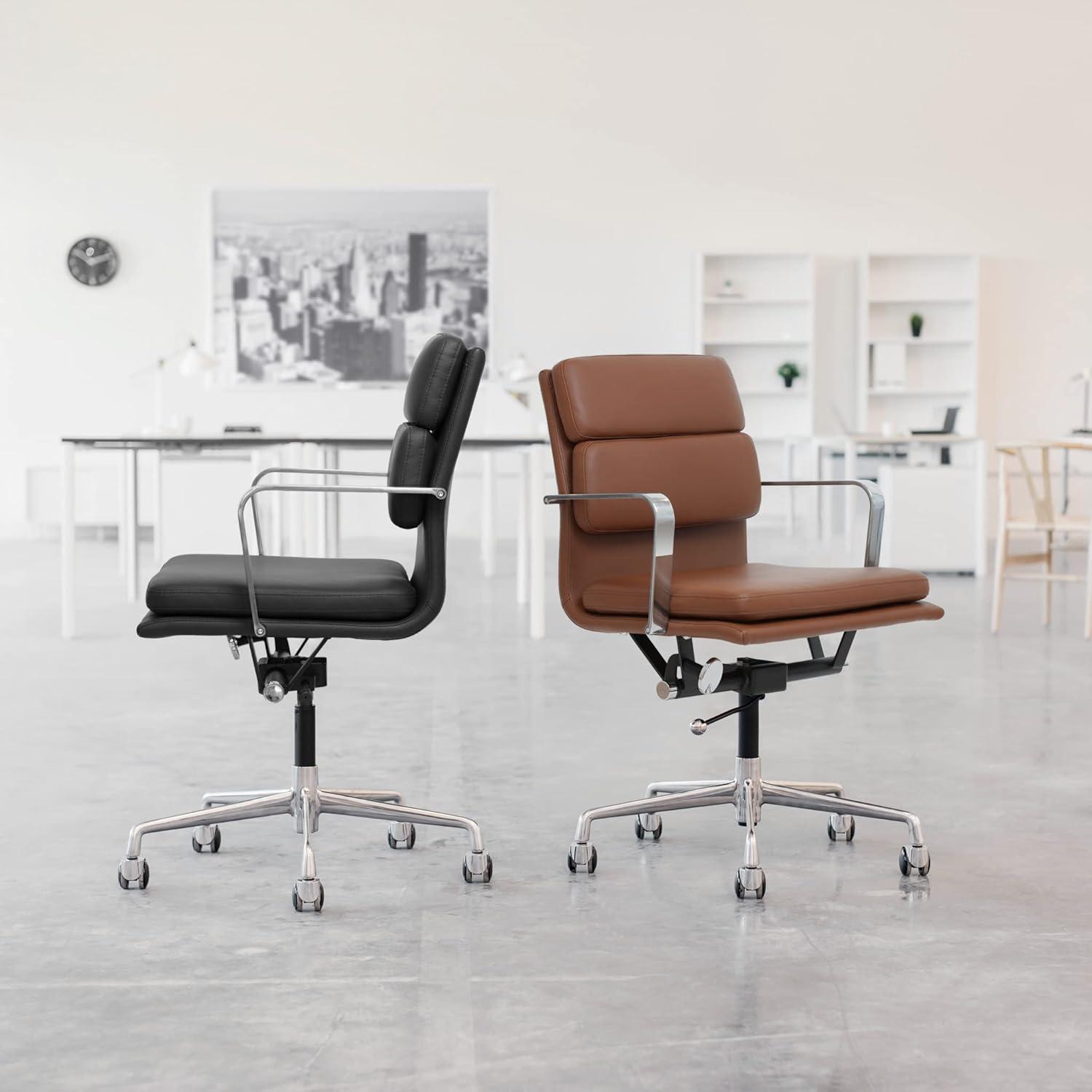 Black Faux Leather Mid-Century Modern Swivel Office Chair