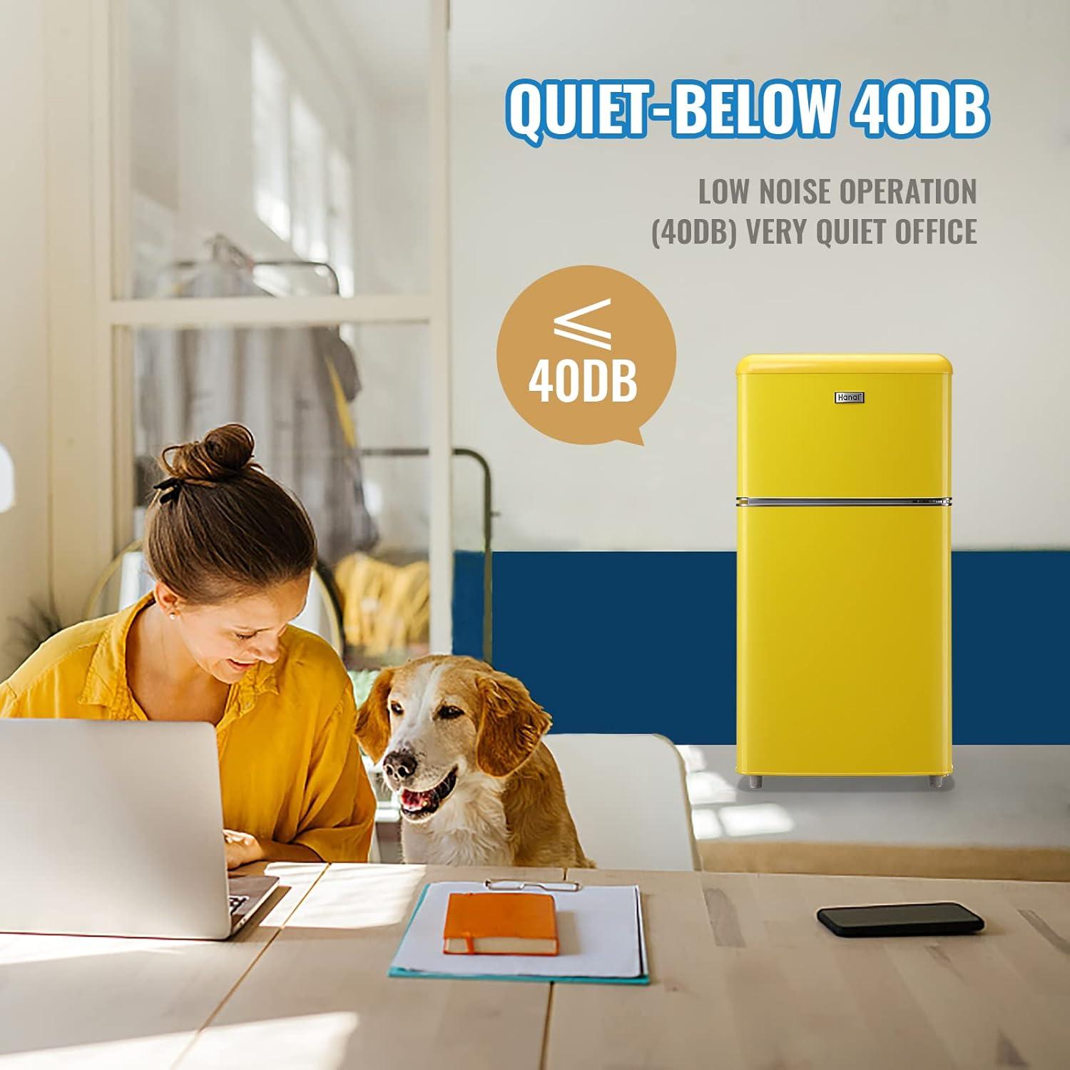 WANAI Compact Refrigerator 3.5 Cu.ft 2 Door Mini Refrigerator Adjustable Glass Shelves Refrigerator, Ideal for Apartment Dorm and Office, Yellow