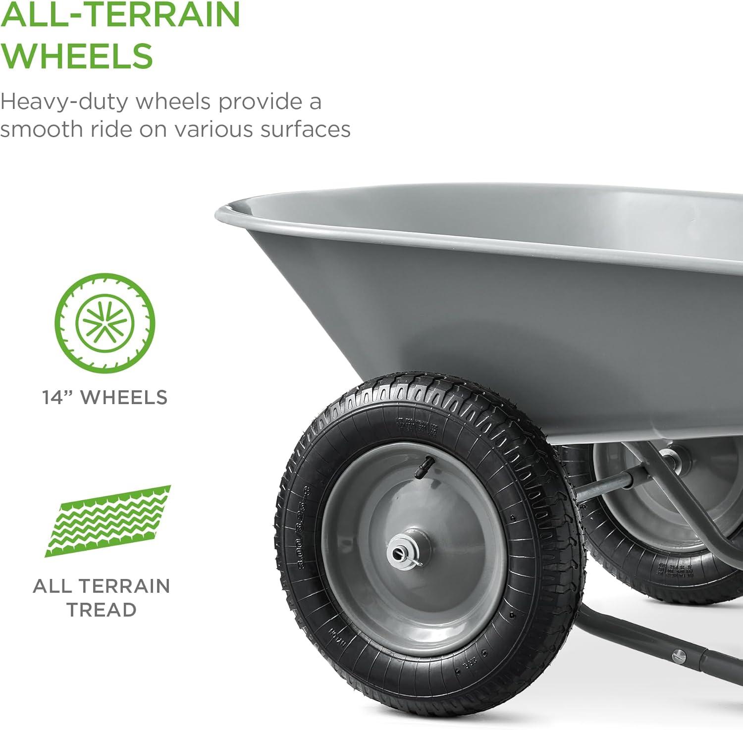 Best Choice Products Best Choice Products Dual-Wheel Home Wheelbarrow Yard Garden Cart For Lawn, Construction