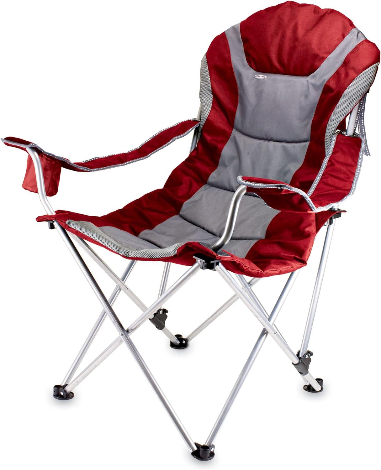 Extra-Wide Red Reclining Camp Chair with Steel Frame and Polyester Seat