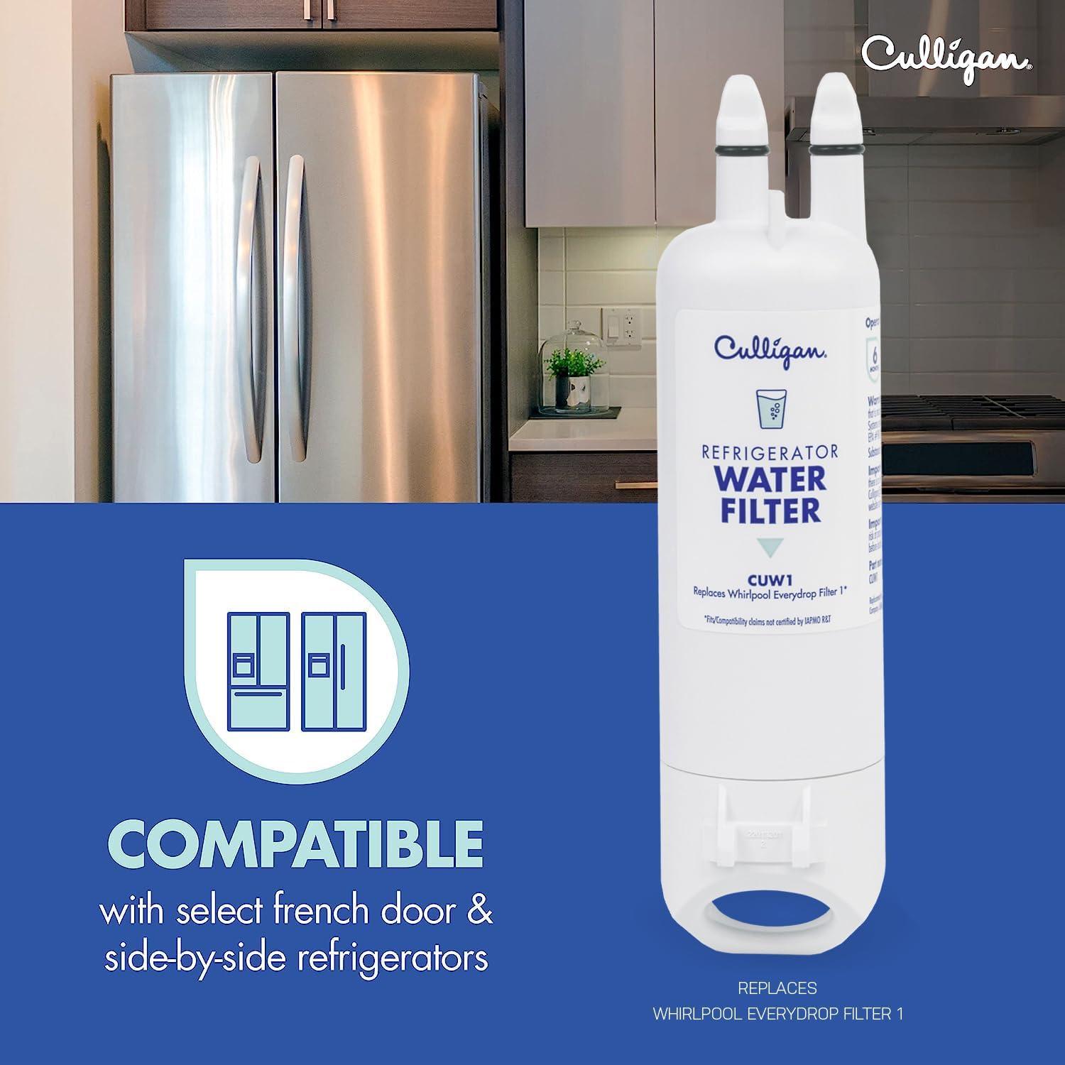 Culligan CUW1 Replacement Whirlpool (EDR1RXD1 WHR1RXD1 KAD1RXD1) Refrigerator Water Filter 1: Filters Lead, Mercury, Chlorine, VOCs