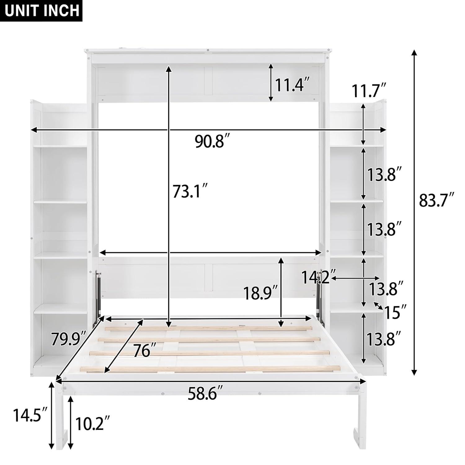 yuanhuan Full Size Murphy Bed Wall Bed With Shelves And LED Lights