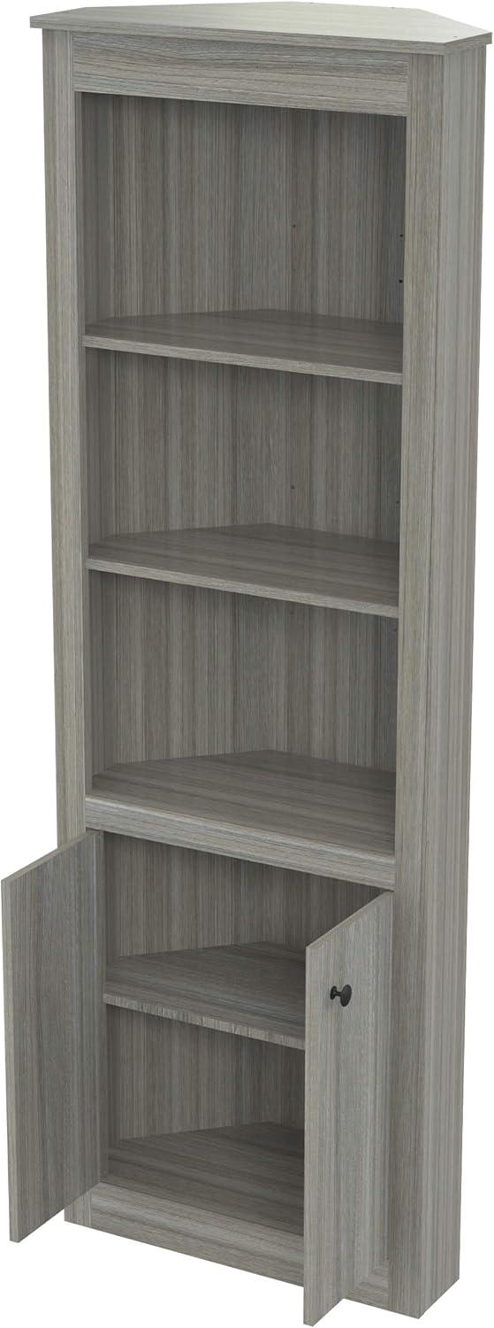 Smoke Oak 76'' Corner Bookshelf with Concealed Storage