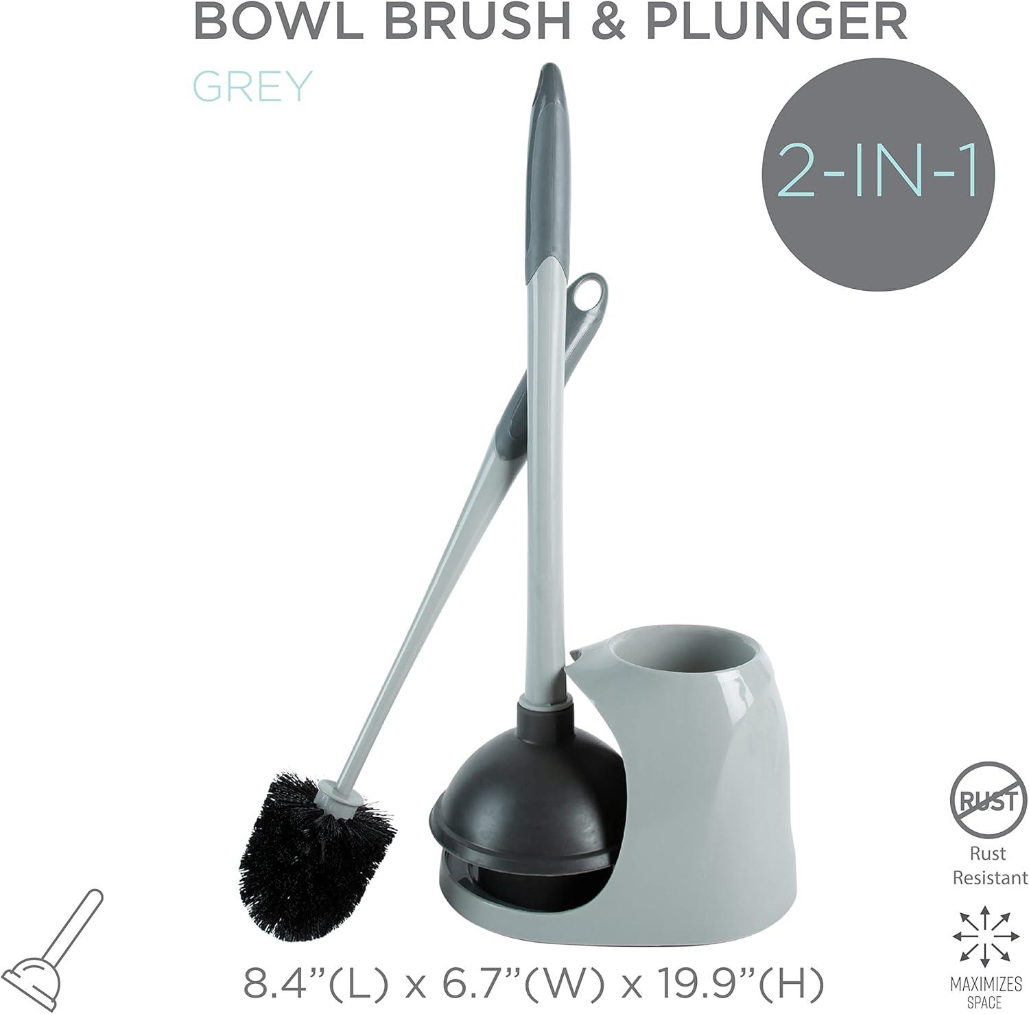 2 in 1 Plunger and Bowl Brush Caddy Set Gray - Bath Bliss