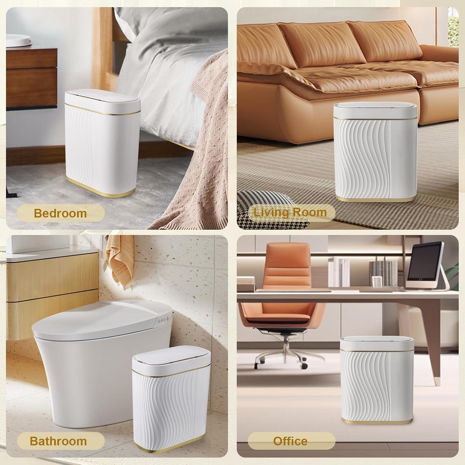 RFVT Small Automatic Trash Bin 2 Gallon Motion sensor. For bath, kitchen. Slim, waterproof plastic