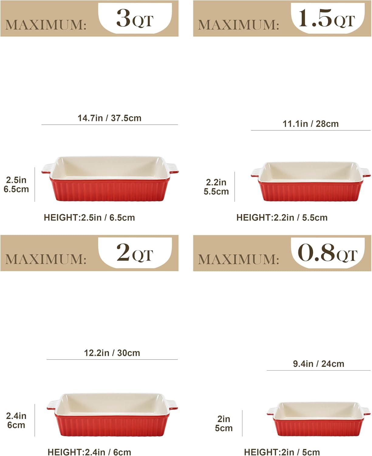 Red Porcelain Rectangular Baking Dish Set of 4