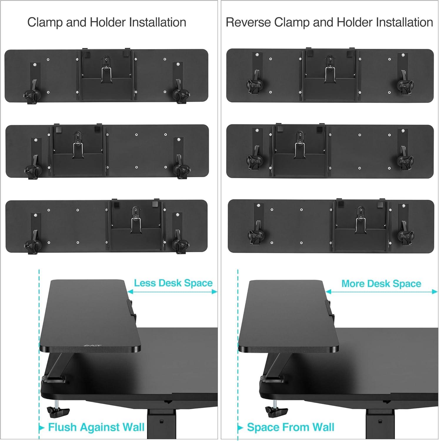 Black Dual Monitor Clamp-On Desk Shelf with Slide-Out Holder