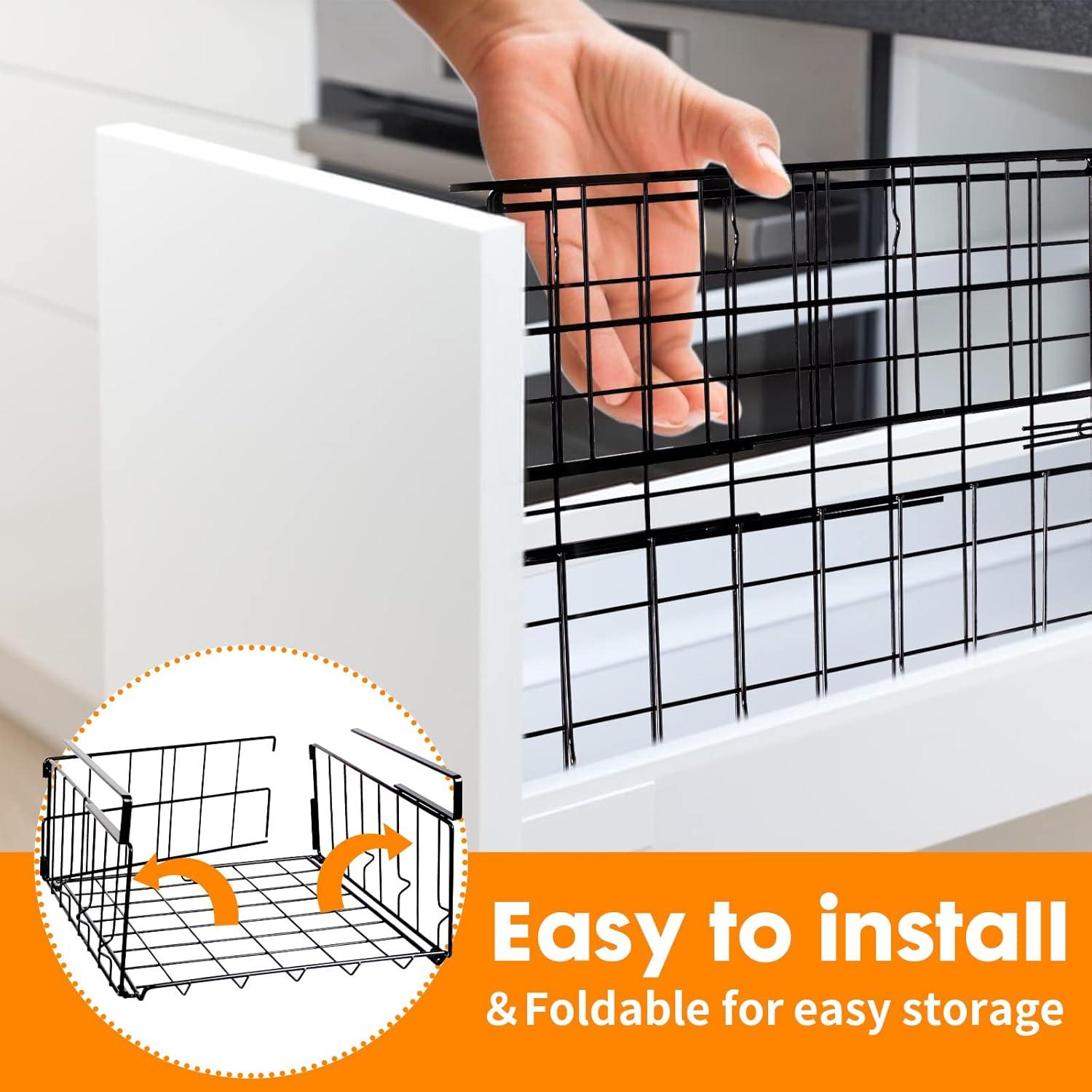 Basicwise Hanging Under Shelf Metal Storage Basket, Set of 2