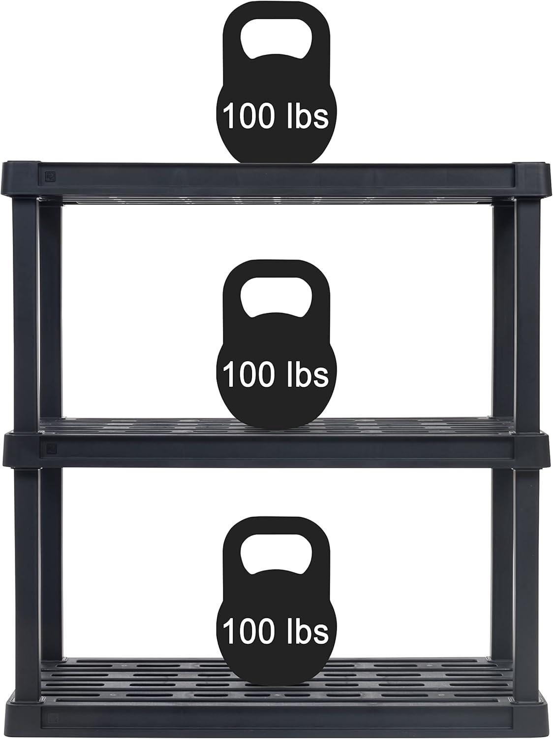 IRIS USA 3-Tier Shelving Unit, 38" Fixed Height, Large Storage Organize, 36"W x 18"D x 38"H, Made with Recycled Materials, Black