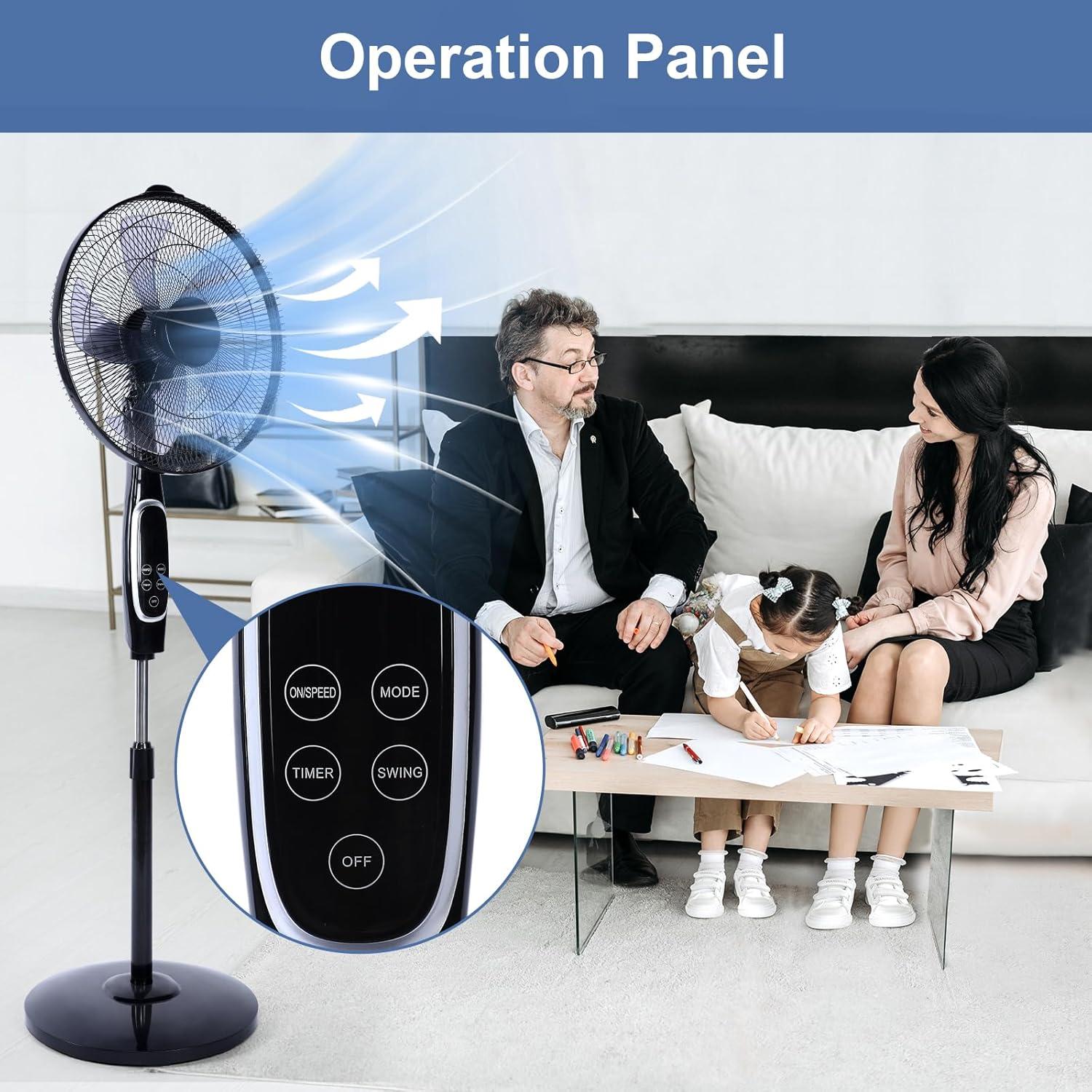 Simple Deluxe 16 inch 3 Speed Stand Fan with Remote Control