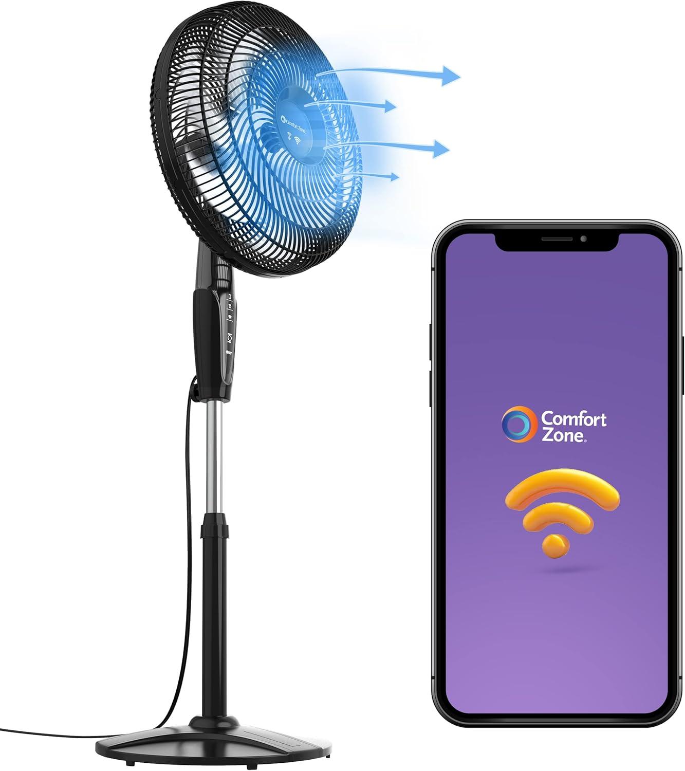 Comfort Zone Smart 18" WiFi Oscillating Stand Fan, Black