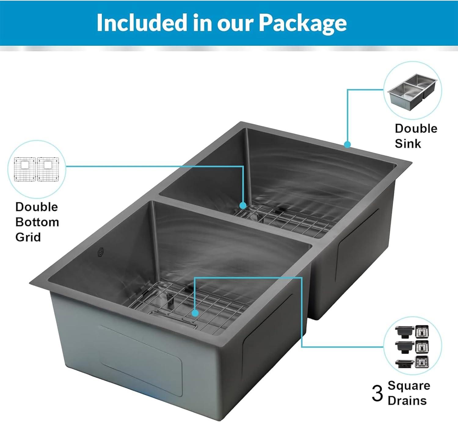 Brushed Stainless Steel 31 Inch Undermount Double Bowl Kitchen Sink