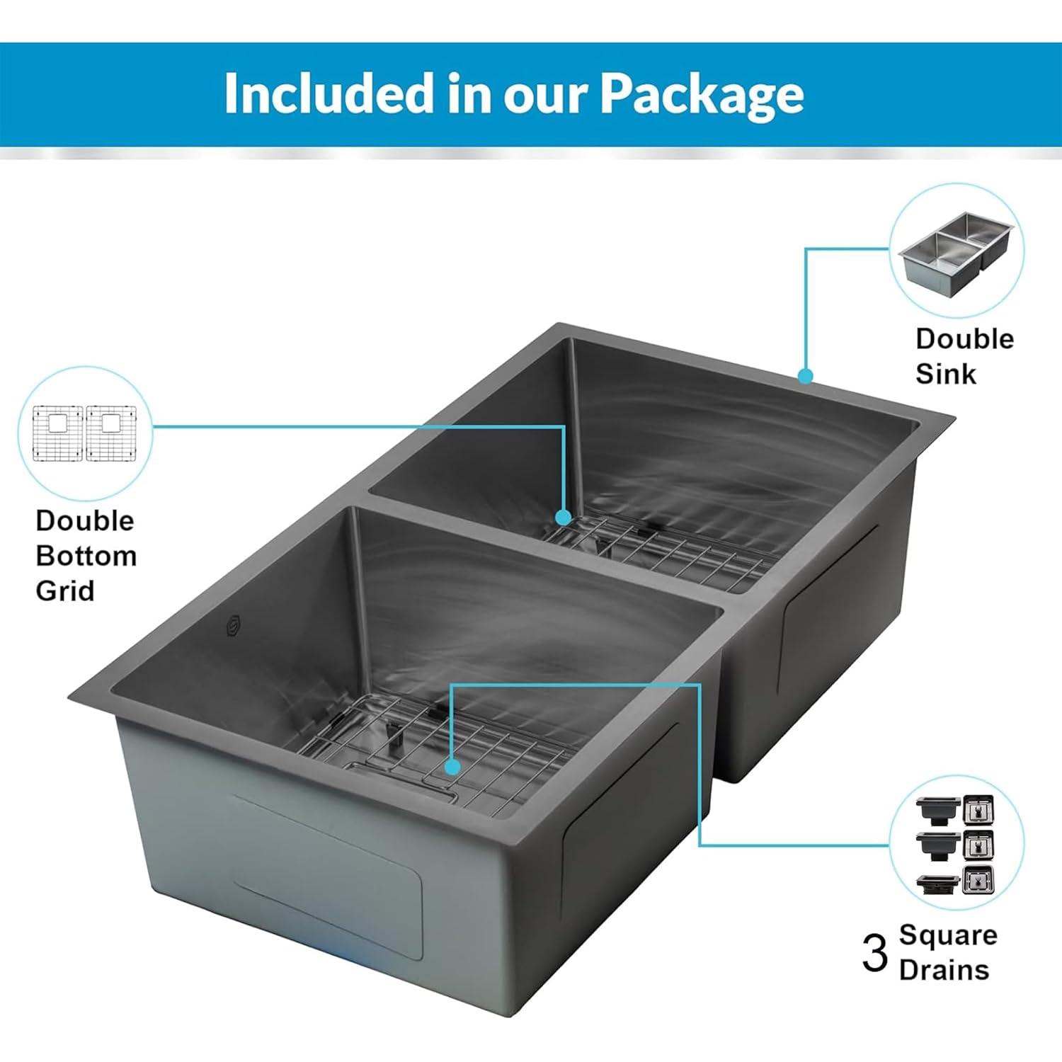 Brushed Stainless Steel 31 Inch Undermount Double Bowl Kitchen Sink