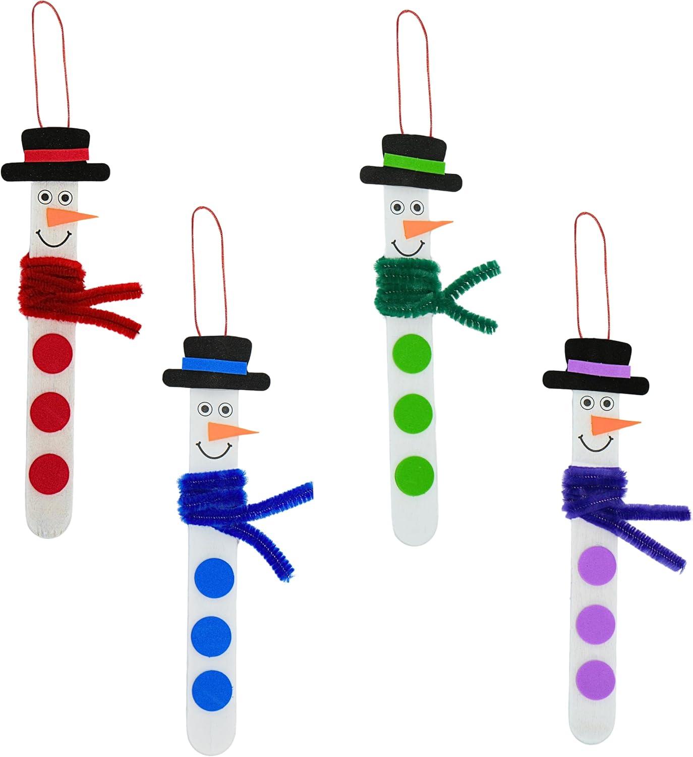 4E's Novelty 12 Pack Christmas Snowman Stick Ornament Craft Kit - Fun DIY Snowman Ornament Kit, Complete Snowman Popsicle Stick Craft for Ages 2-8