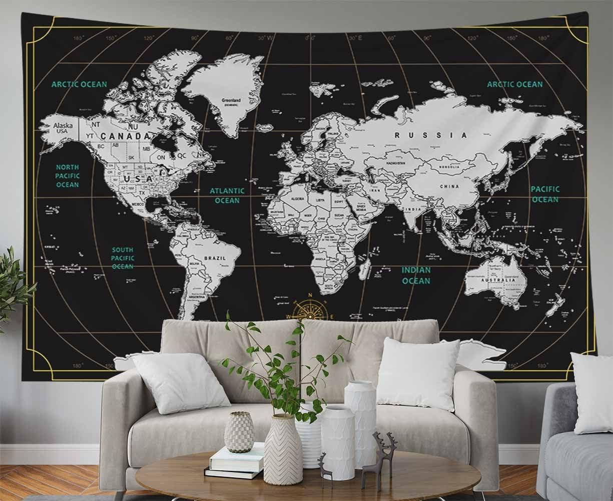 CAPSCEOLL Map Wall Art, Tapestry Wall Decor Tasperty - Toque Guest Room and Dinning Room - 60X60 Inches, Black Red