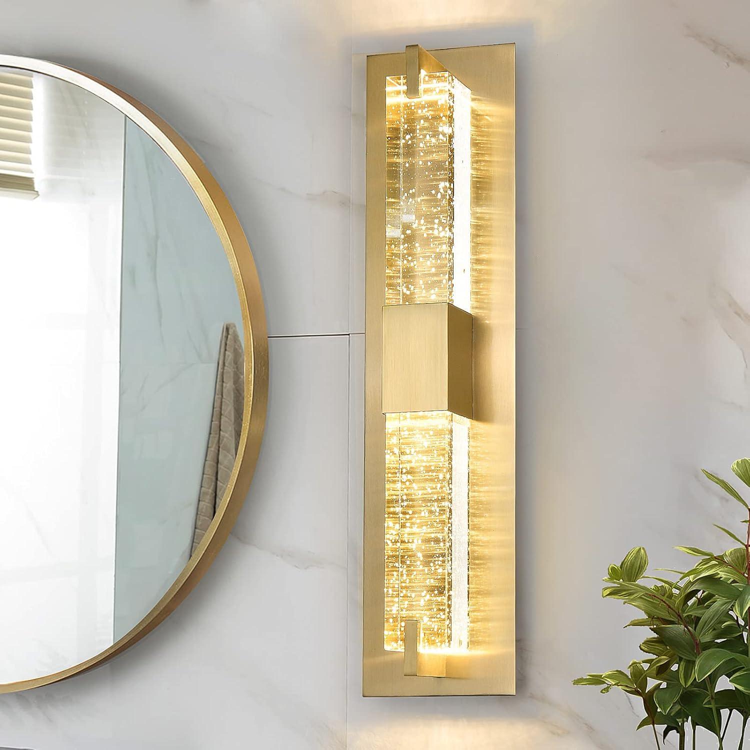 WOSHITU LED Wall Sconce Light: 19 Inch Gold Modern Sconces Wall Lighting 3000K Dimmable Crystal Wall Lamps Indoor Bathroom Sconce Mount Light Fixtures for Living Room/Bedroom/Hallway
