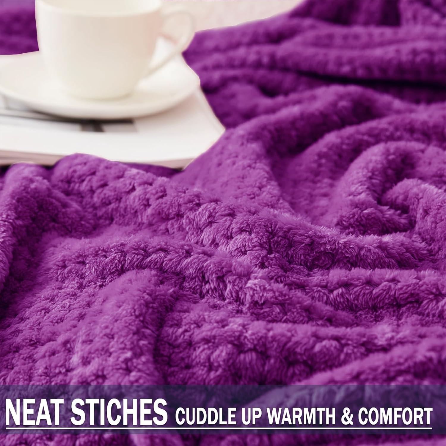 Exclusivo Mezcla Waffle Textured Extra Large Fleece Blanket, Super Soft and Warm Throw Blanket for Couch, Sofa and Bed (Purple, 50"x70")-Cozy, Fuzzy and Lightweight