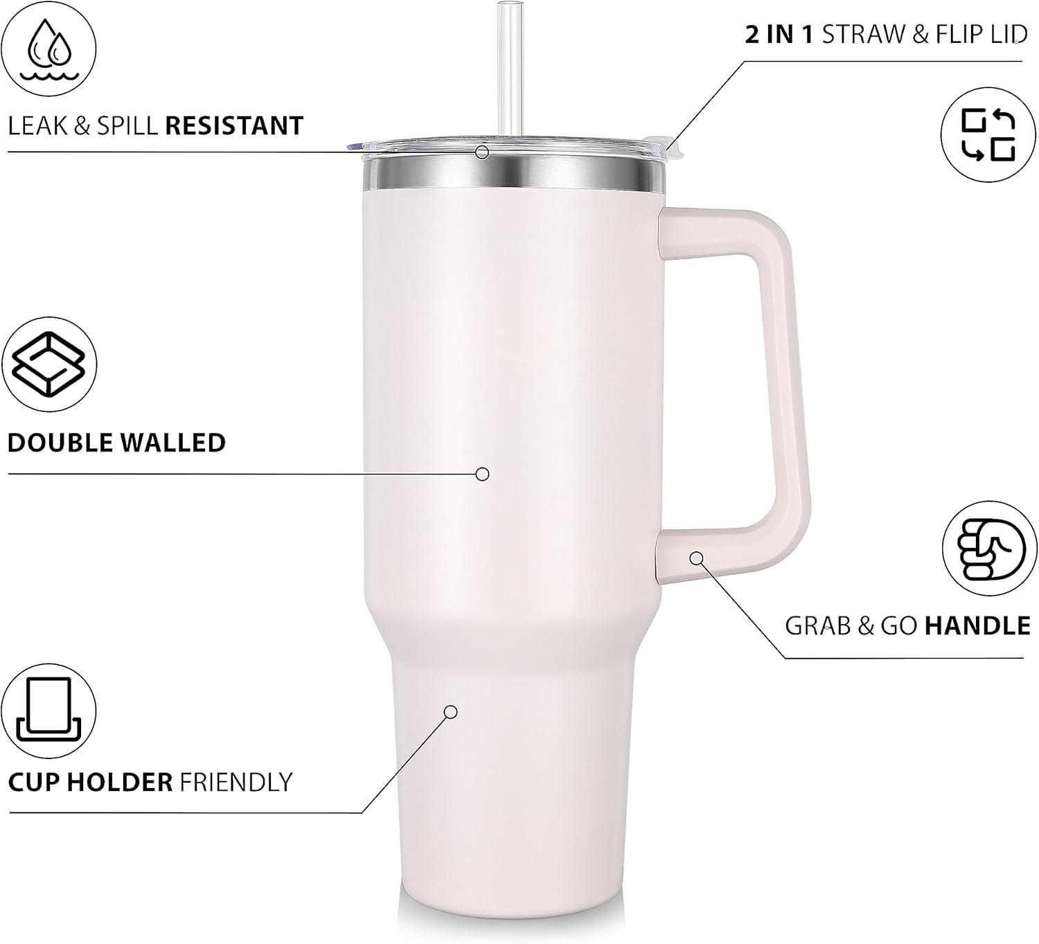 40oz Explosive Car Cup Handle Thermos Cup Stainless Steel Large Capacity Cold Straw Ice Bullion Cup