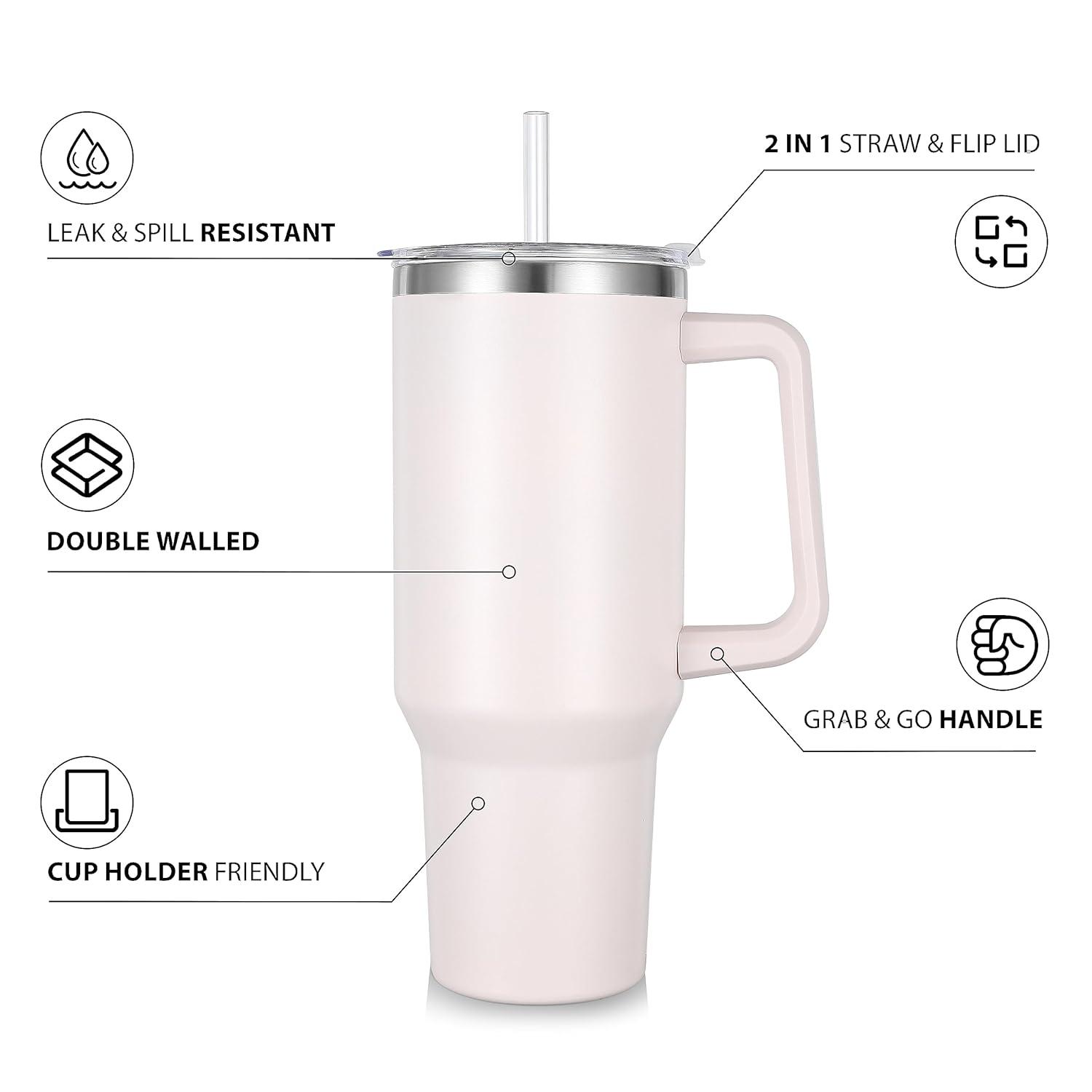 40oz Explosive Car Cup Handle Thermos Cup Stainless Steel Large Capacity Cold Straw Ice Bullion Cup