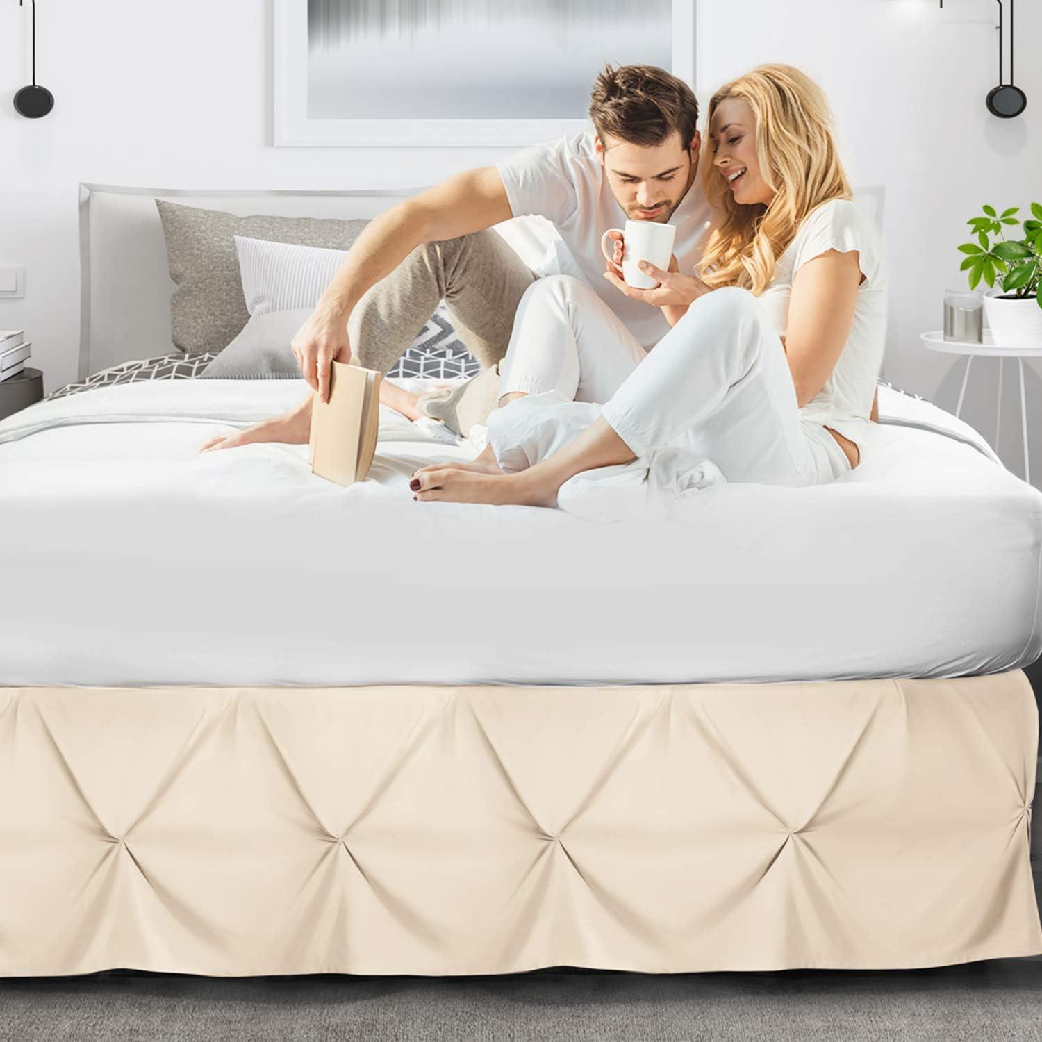 Nestl Light Grey Bed Skirt Queen Size, Pinch Pleat Queen Bed Skirt, 14" Inch Drop Queen Bedskirt, Hotel Quality Light Grey Bed Skirts, Microfiber Bedskirt for Queen Bed, Light Grey Queen Bed Skirt