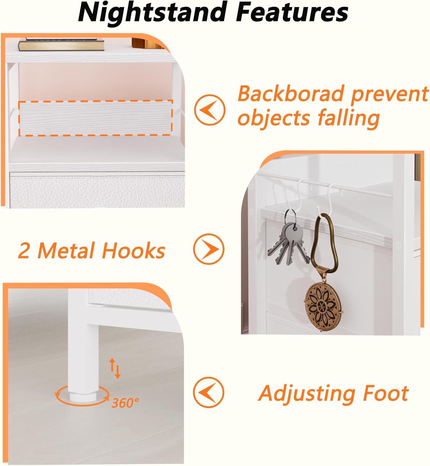 Furologee Nightstands Set of 2, White