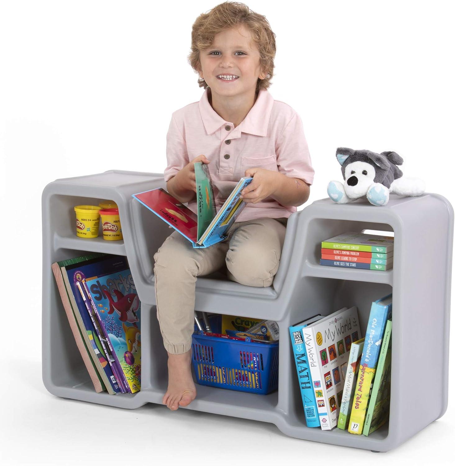 Simplay3 Cozy Gray Cubby Reading Nook for Kids