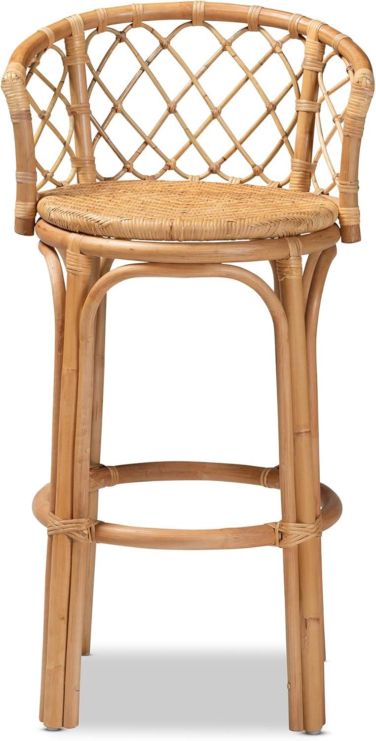 Natural Brown Rattan Bar Stool with Ergonomic Footrest