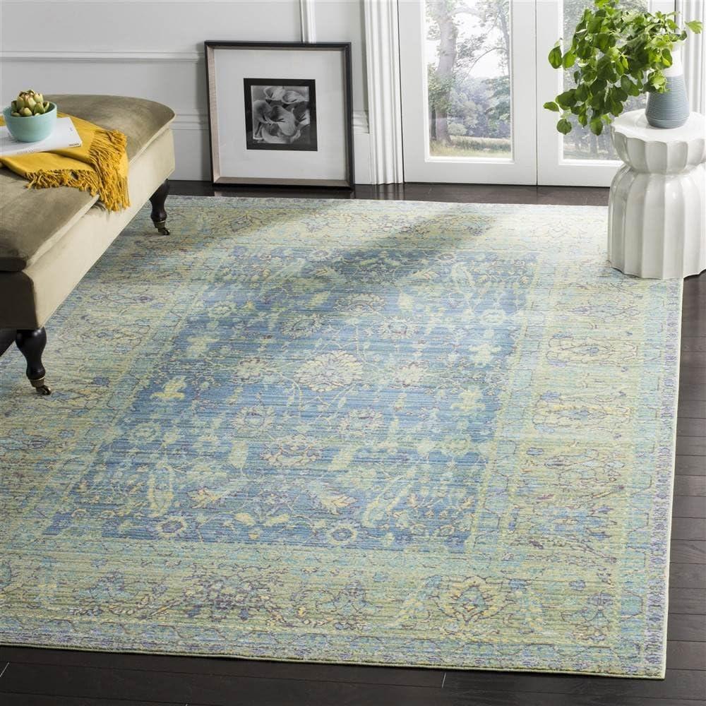 SAFAVIEH Valencia Tristen Floral Bordered Polyester Area Rug, Blue/Multi, 3' x 5'