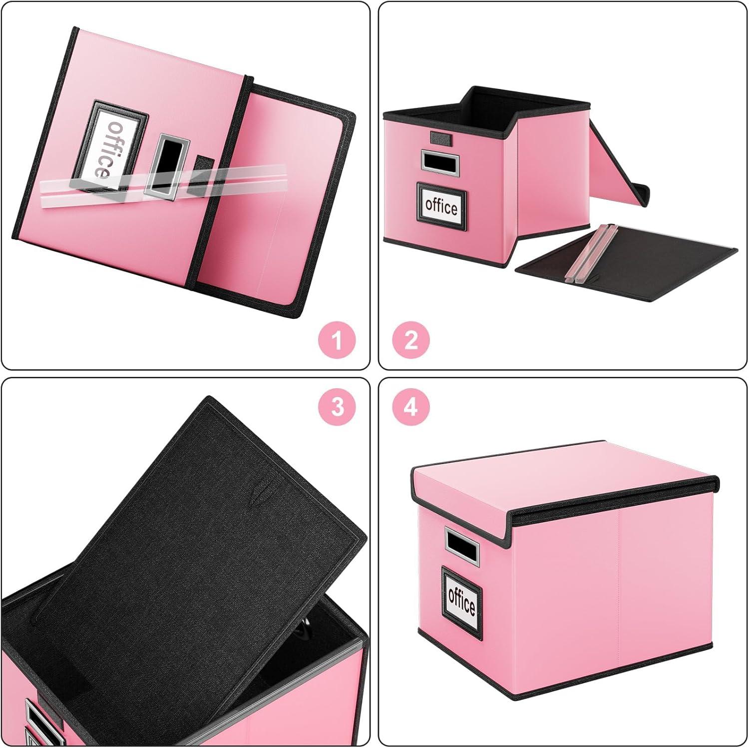 BEACHWATER POOL & SPA, LLC Upgraded File Organizer Box, Collapsible Leather Document Organizer, Hanging File Folder Organizer Box With Lid, Decorative Home/Office Filing Box Cabinet For Letter/Legal File Folder Storage