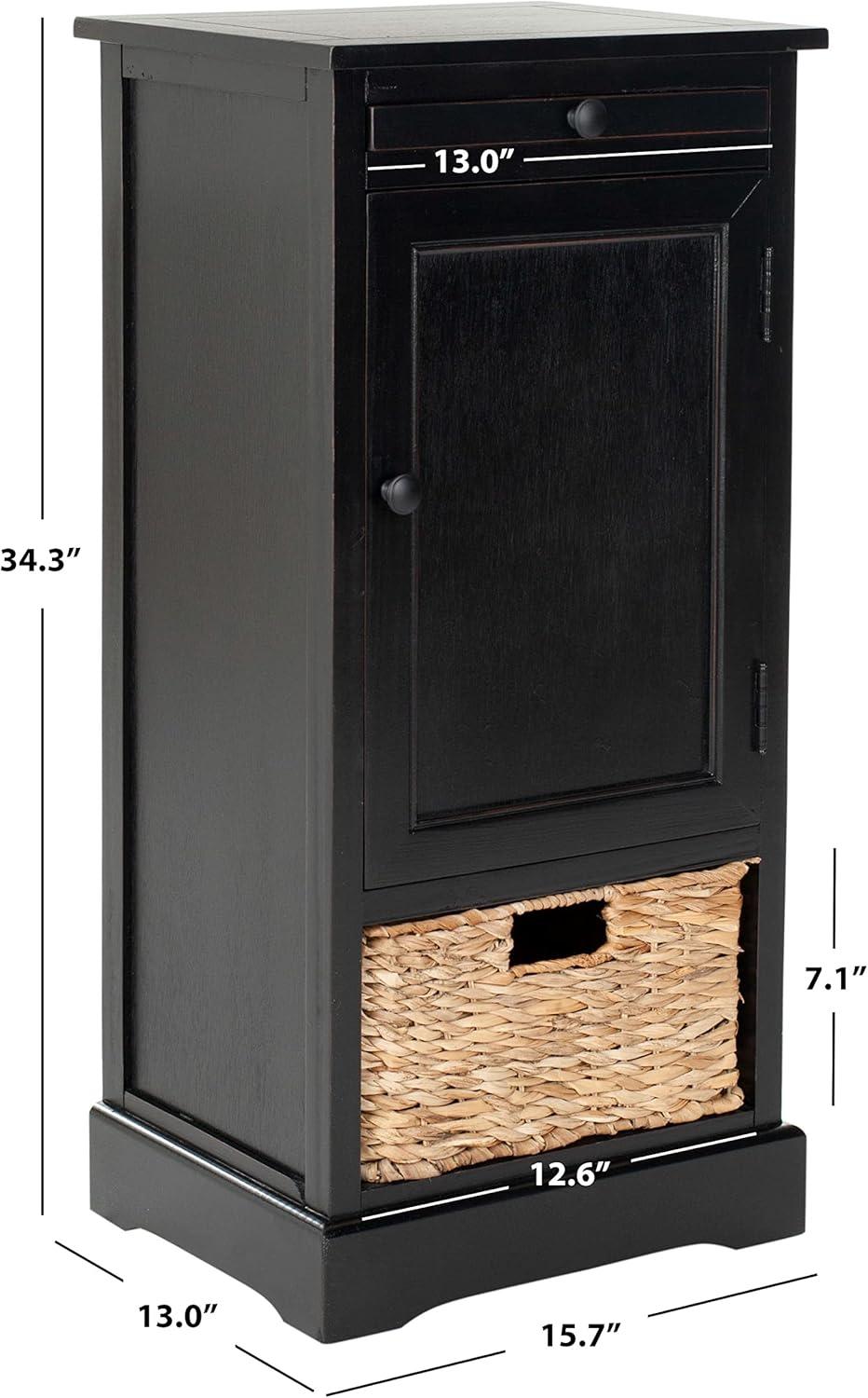 Raven Distressed Black Tall Transitional Storage Unit with Pull-Out Basket