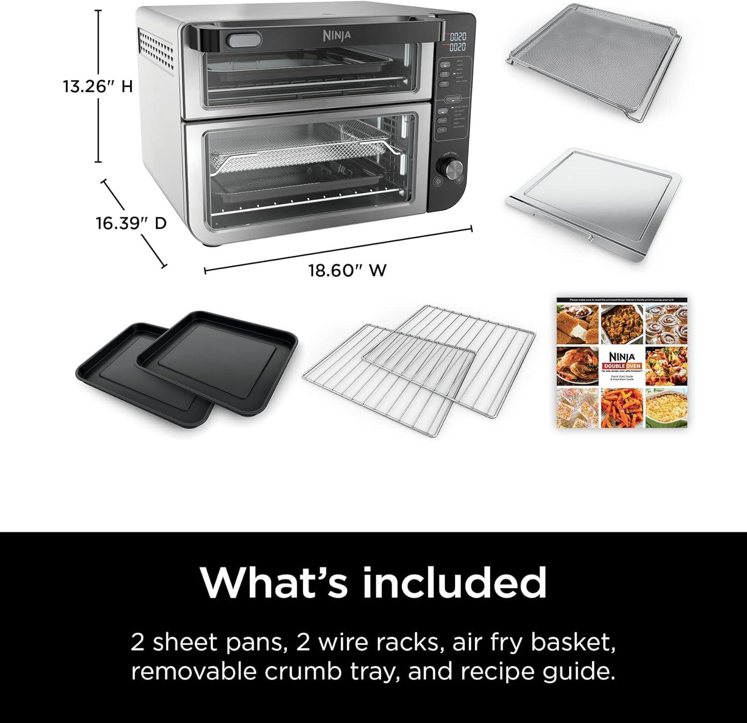 Ninja® 12-in-1 Double Oven with FlexDoor, FlavorSeal & Smart Finish, Rapid Top Convection and Air Fry Bottom , Bake, Roast, Toast, Air Fry, Pizza and More