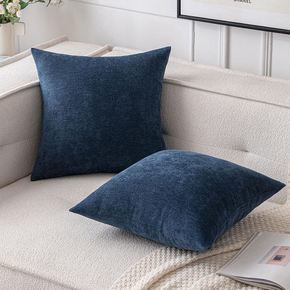 Navy Blue 18"x18" Textured Polyester Euro Throw Pillow Covers