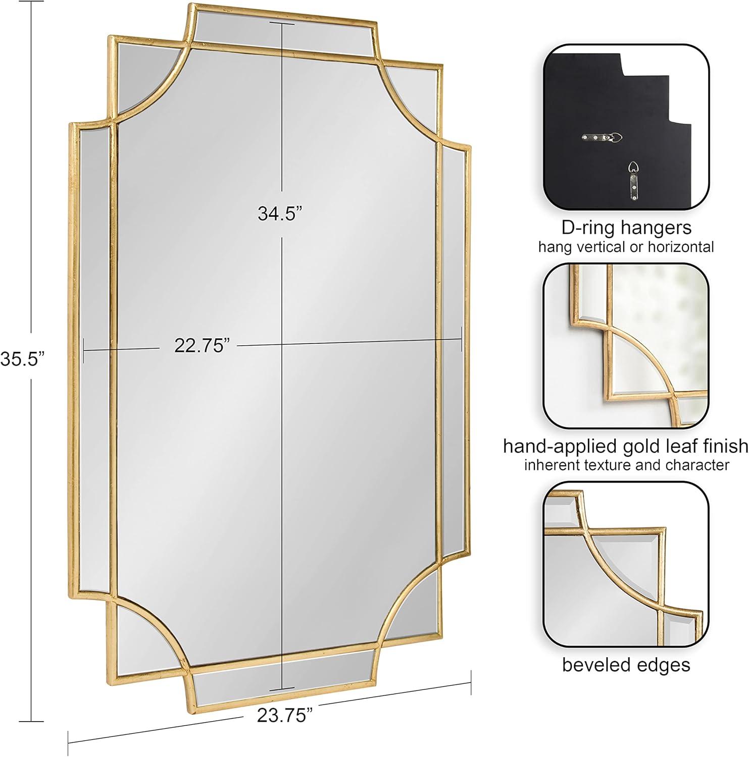 Kate and Laurel Minuette Decorative Rectangle Frame Wall Mirror in Gold Leaf, 24x35.5 Inches