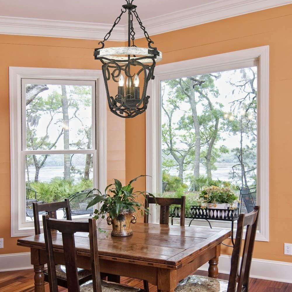 Antique Black Iron 3-Light Pendant with Glass