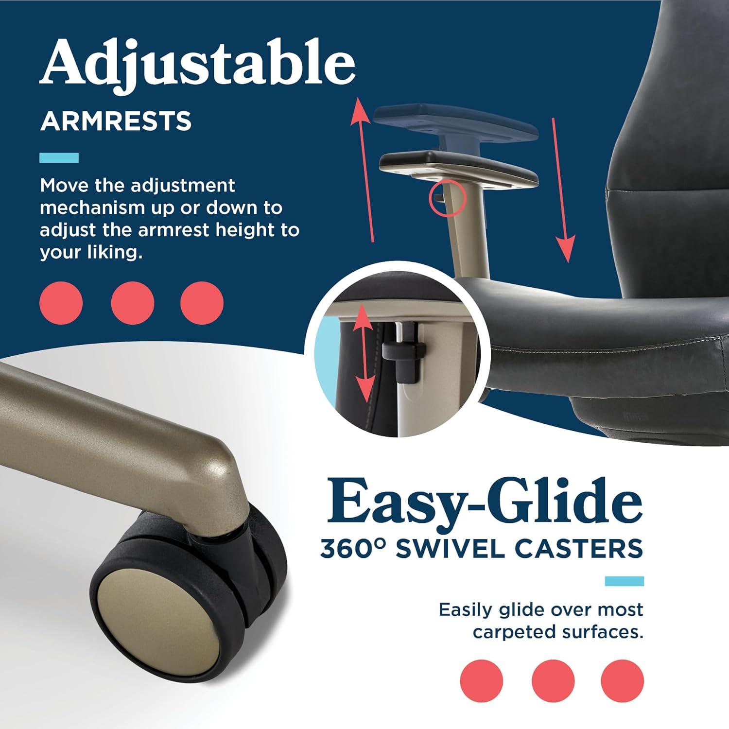 La-Z-Boy Baylor Bonded Leather Adjustable Ergonomic Executive Office Chair with Lumbar Support