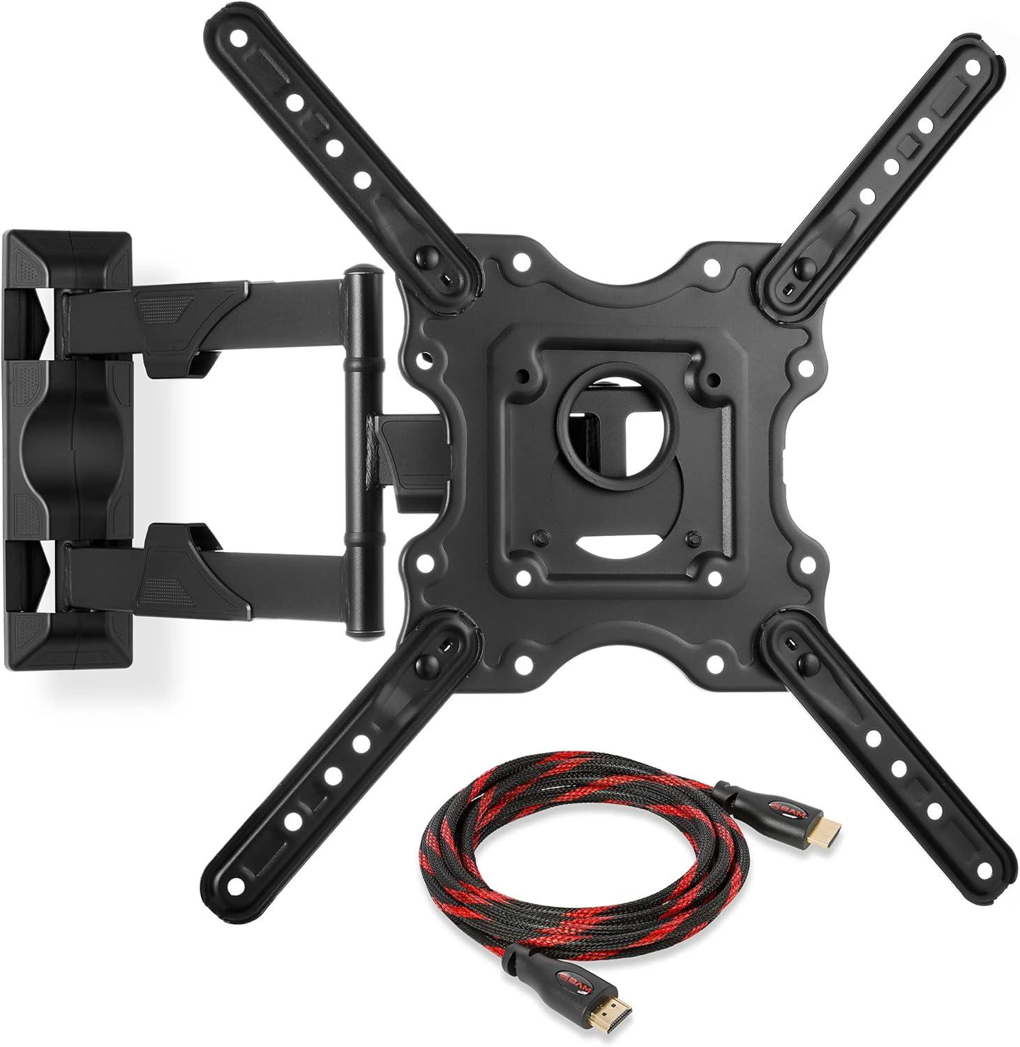 Mount Factory Full Motion TV Wall Mount Monitor Bracket for 32-52 Inch LED, LCD and Plasma Flat Screen Displays up to VESA 400x400. Universal Fit, Swivel, Tilt, Articulating with 10' HDMI Cable