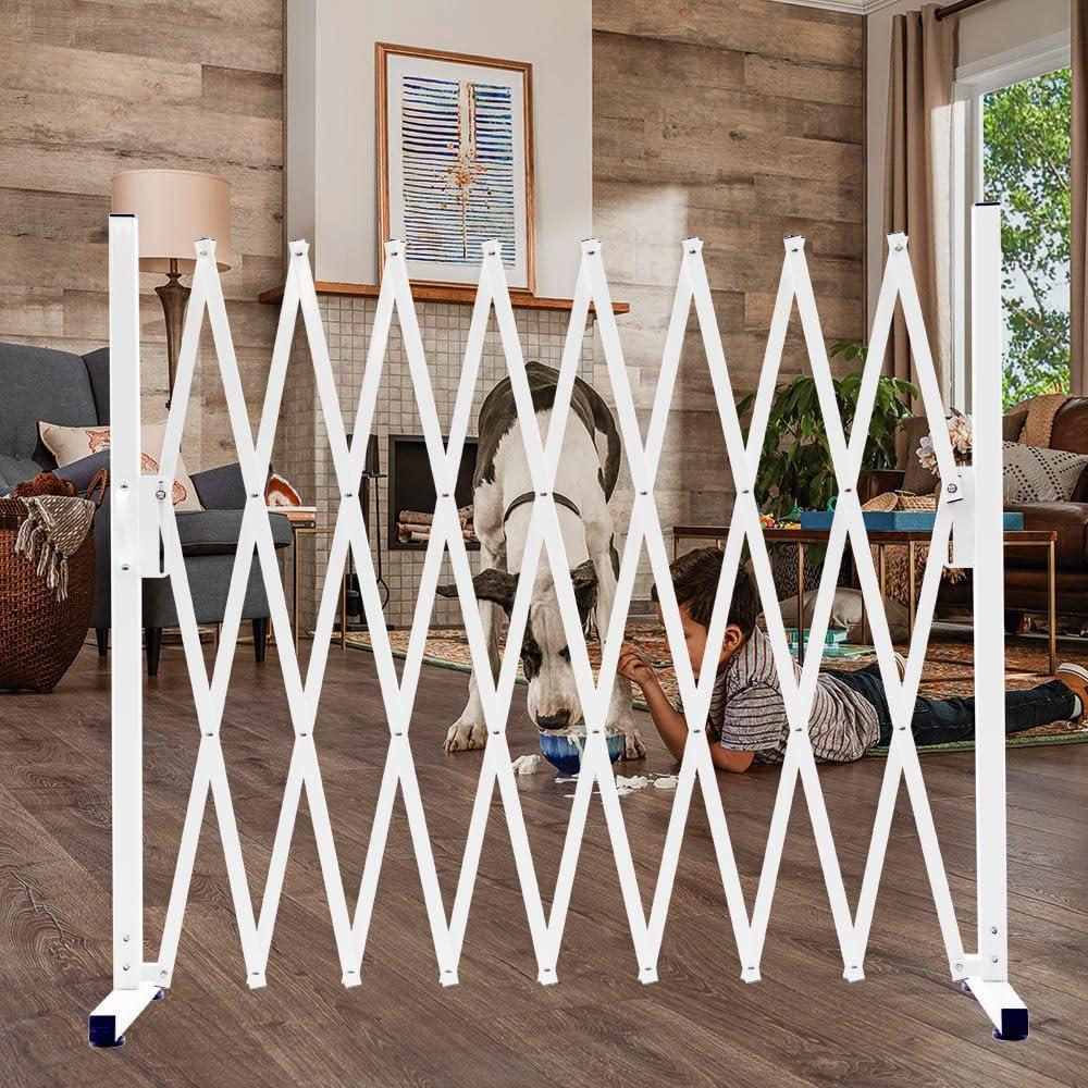 KENNISI Metal Expandable Dog Gate, 9Feet, Versatile Accordion Safety Barrier Gate, Indoor and Outdoor, Portable Retractable Barricade Gate, Adjustable Pet Fence Gate, Free Standing