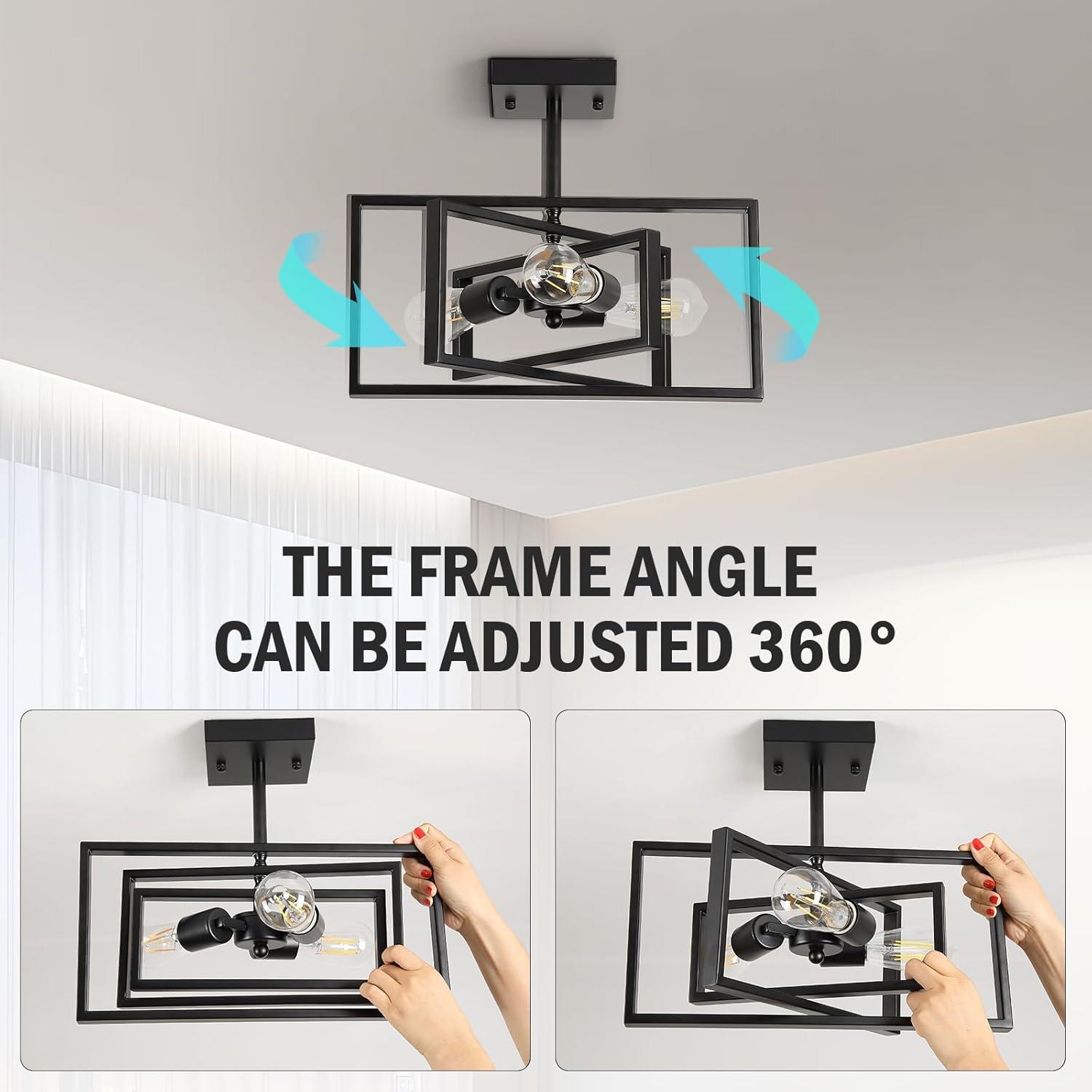 Black Semi Flush Mount Ceiling Light Fixture, 3-Light Modern Farmhouse Ceiling Light, Industrial Metal Chandelier Ceiling Lamp for Kitchen Entryway Bedroom Foyer Hallway, E26 Socket