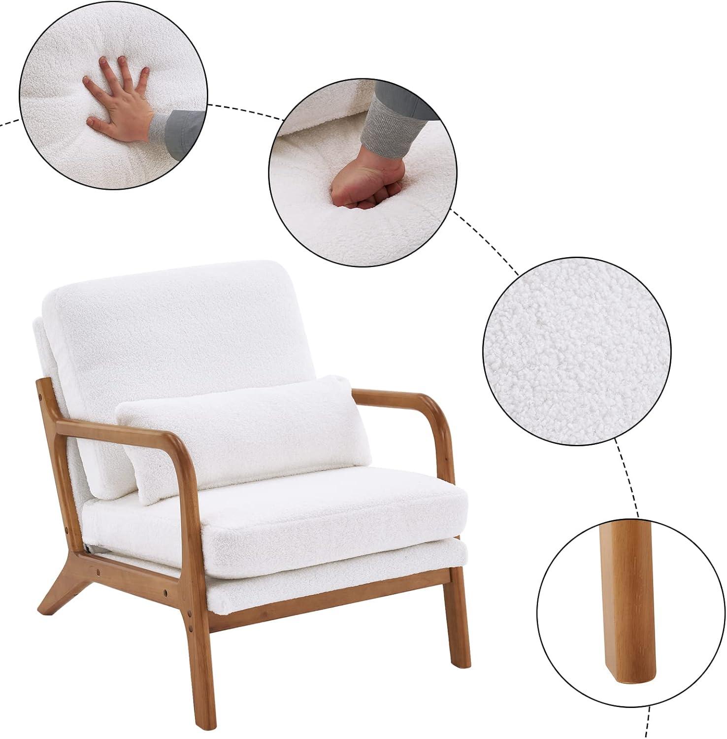 YODOLLA  Fabric Accent Chair Mid-Century Modern Upholstered Arm Chair Set of 2 for Living Room in White