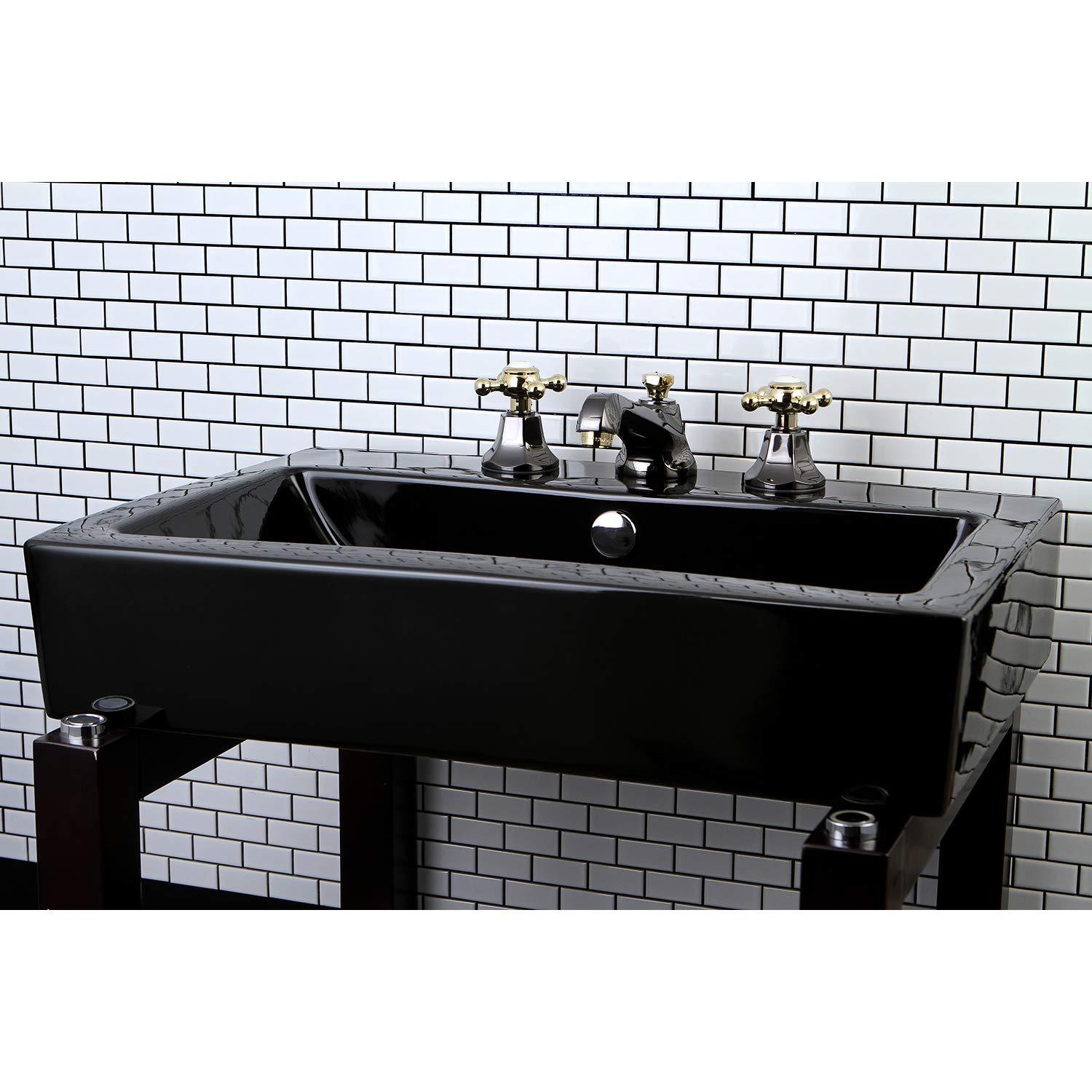 Kingston Brass Water Onyx Two-Handle 3-Hole Deck Mount Widespread Bathroom Faucet with Brass Pop-Up Drain