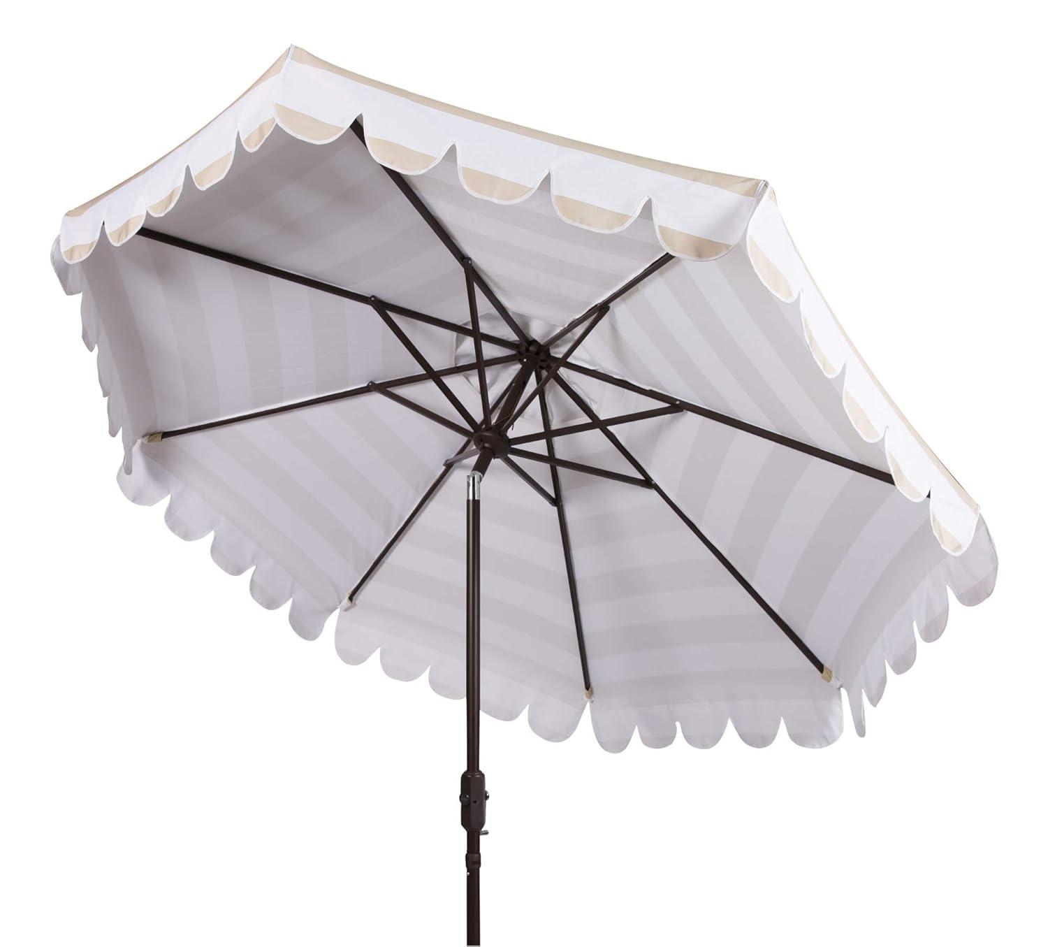 Maui Single Scallop Striped 9Ft Crank Push Button Tilt Umbrella - PAT8011 - Orange - Safavieh