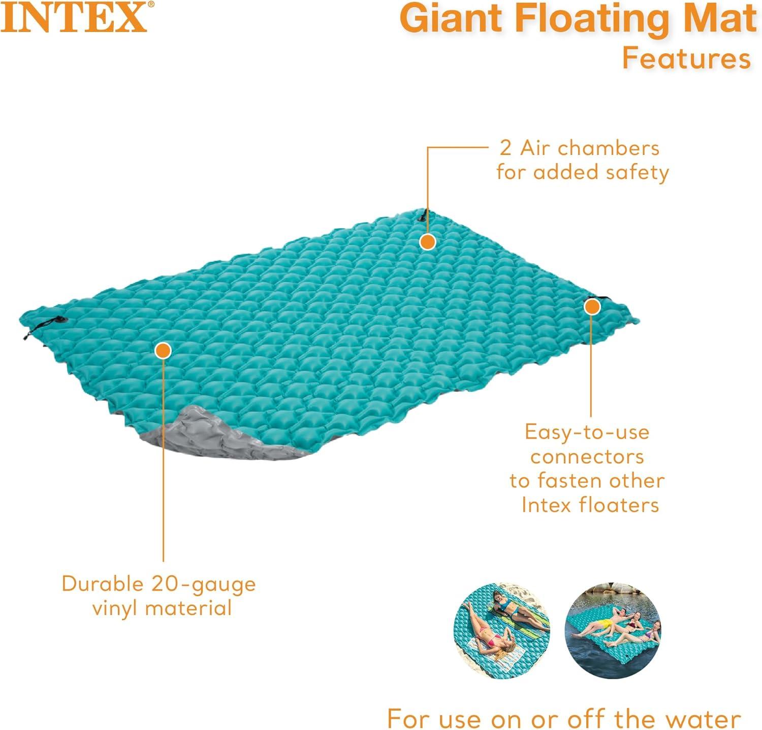 Teal Giant Inflatable Floating Pool Mat with Connectors