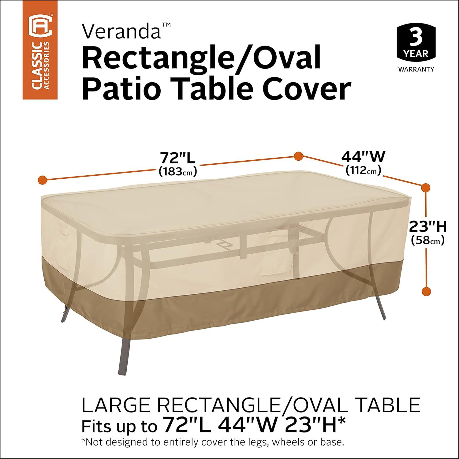 Classic Accessories Veranda Water-Resistant 72 Inch Rectangular/Oval Patio Table Cover